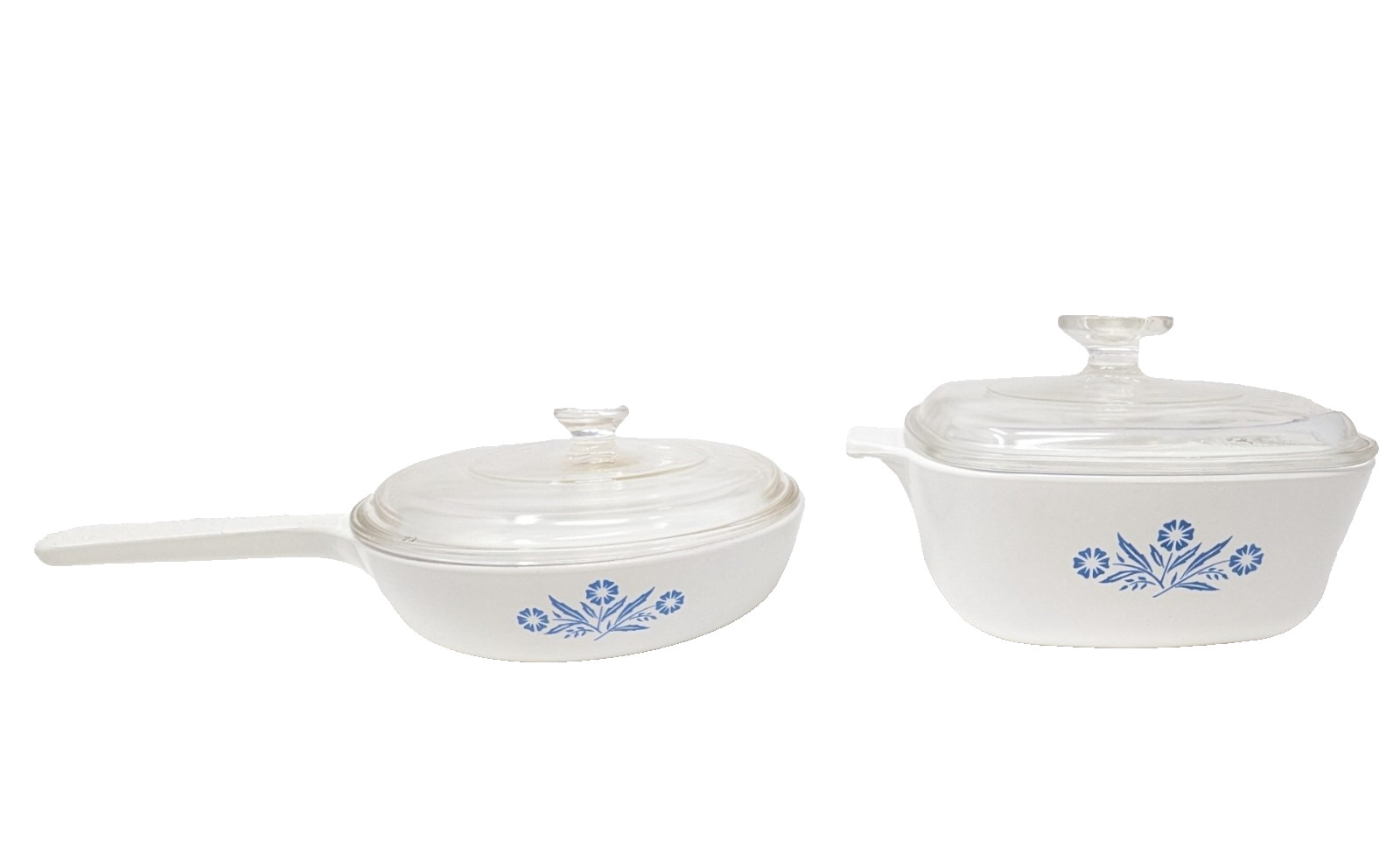 Vtg Corning Ware lot Blue Cornflower 6 1/2" Skillet, 1.5 qt casserole dish w/lid