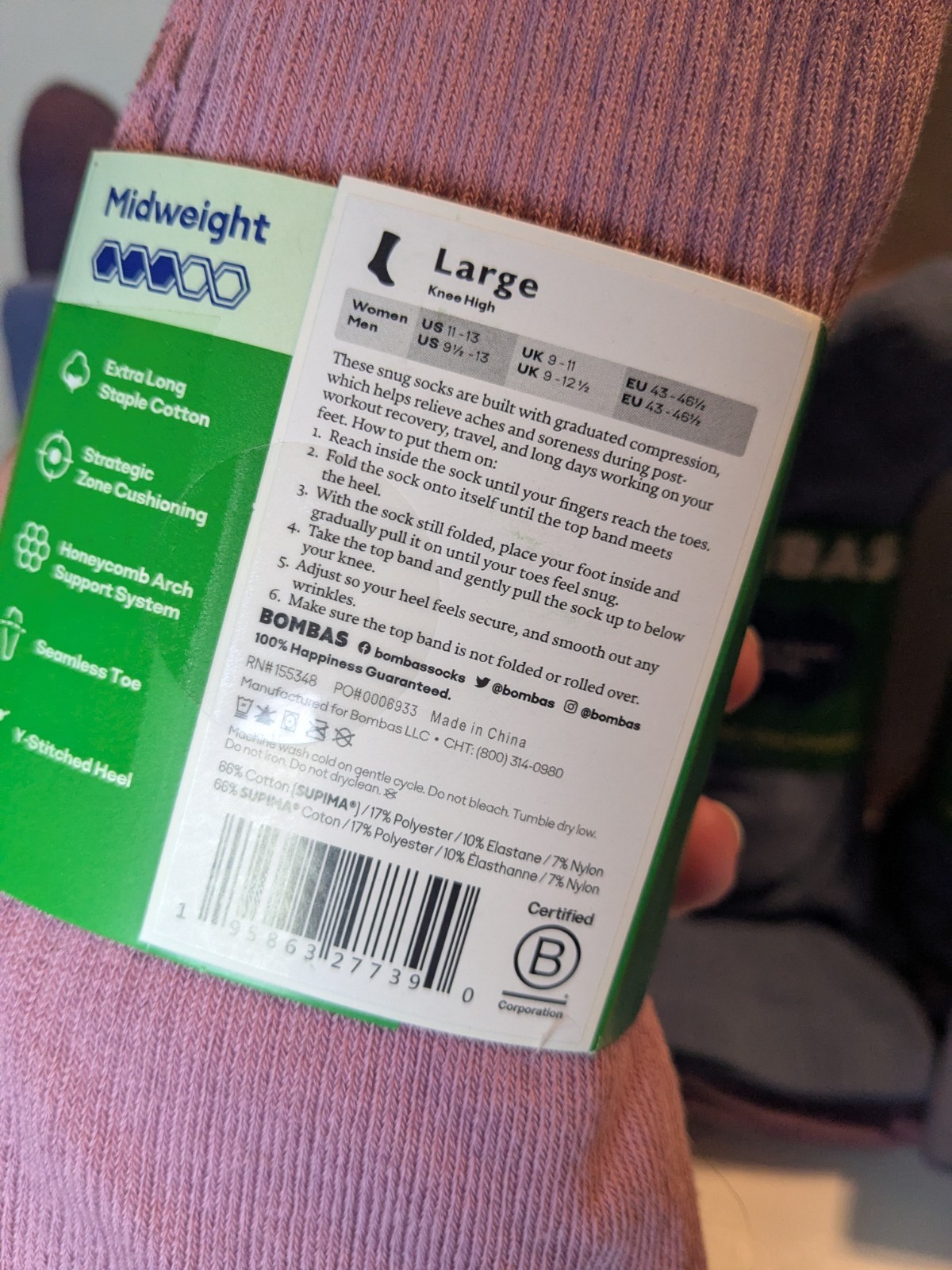 (1) Bombas 3 Pack Large Knee High Compression Socks 15-20mmHg Blue Purple Pink