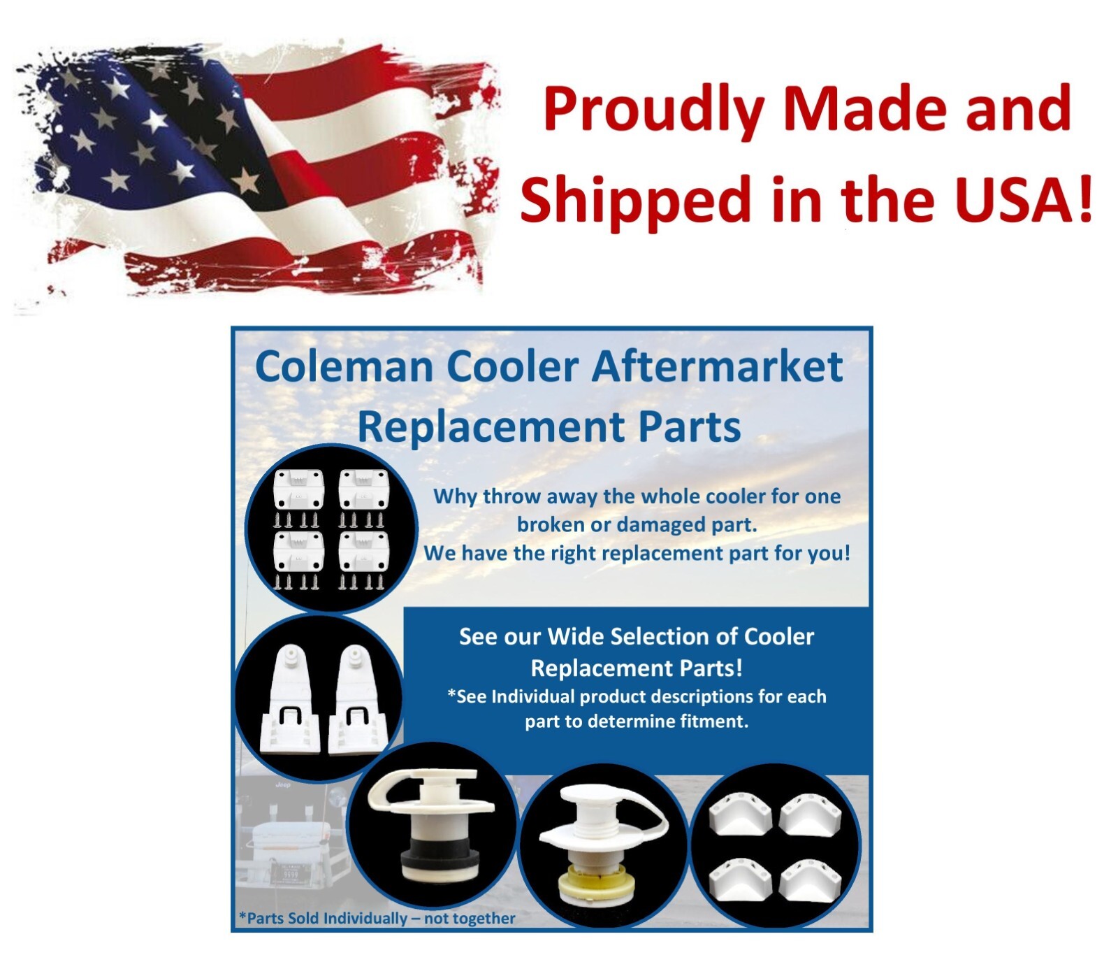Coleman Cooler Aftermarket Replacement Parts Hinges, 1" or 1.5" Drain Plugs