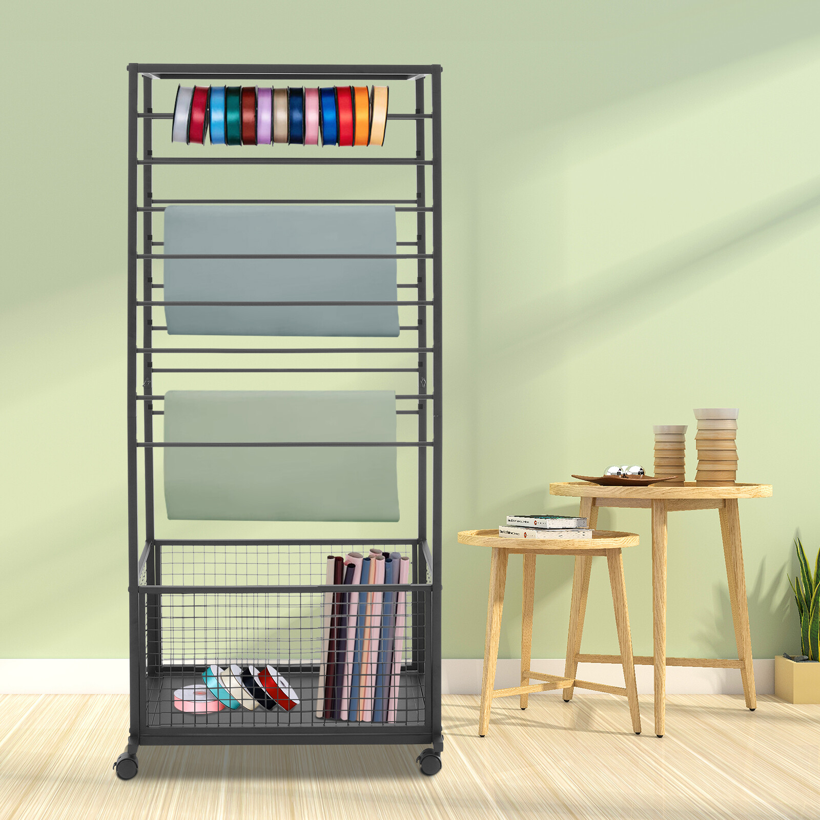 Ribbon Holder Organizer Rack w/Wheels Large Capacity Ribbon Stand Organizer