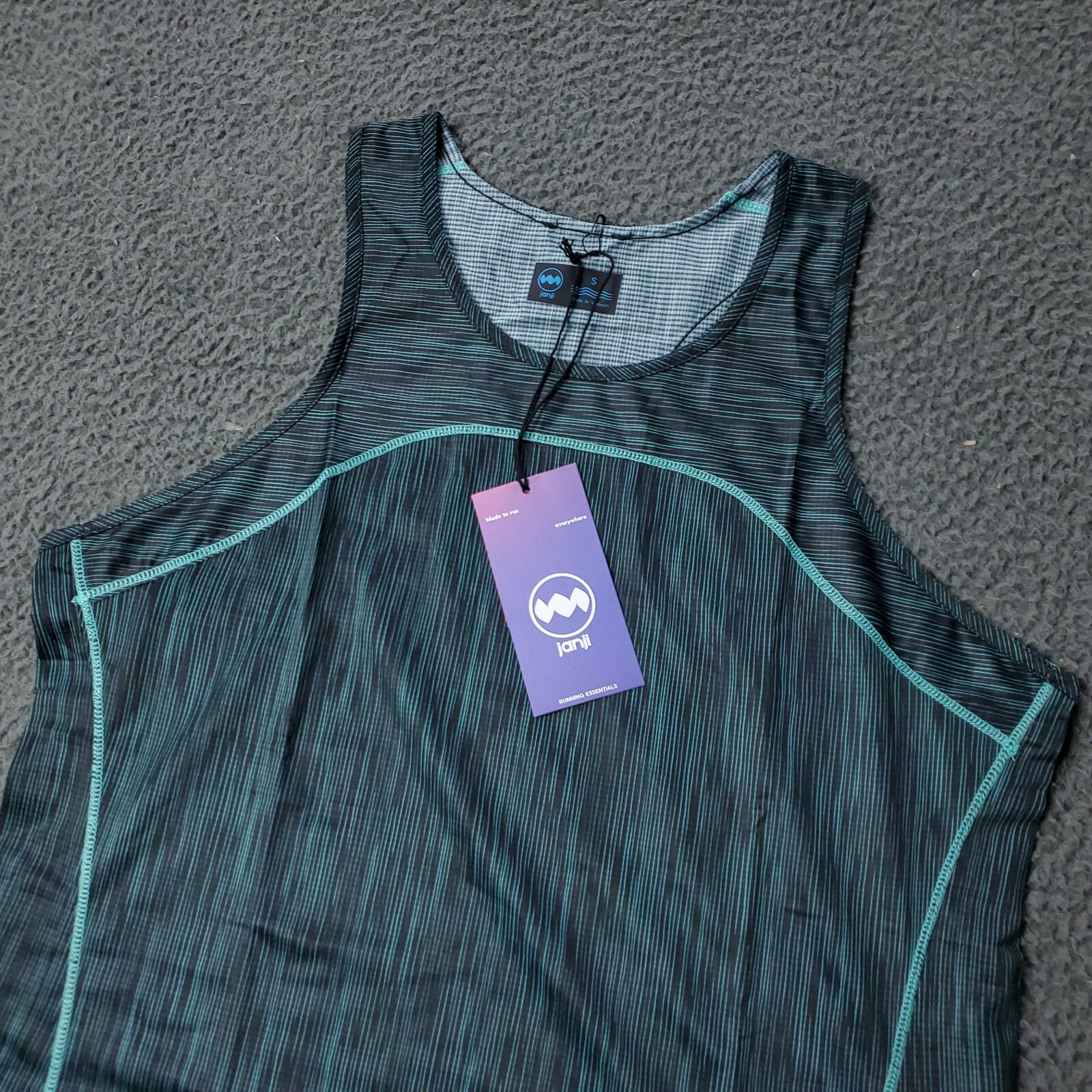 NEW Janji Helio Tech Womens S Small Tank Top Sea Striped Blue Green