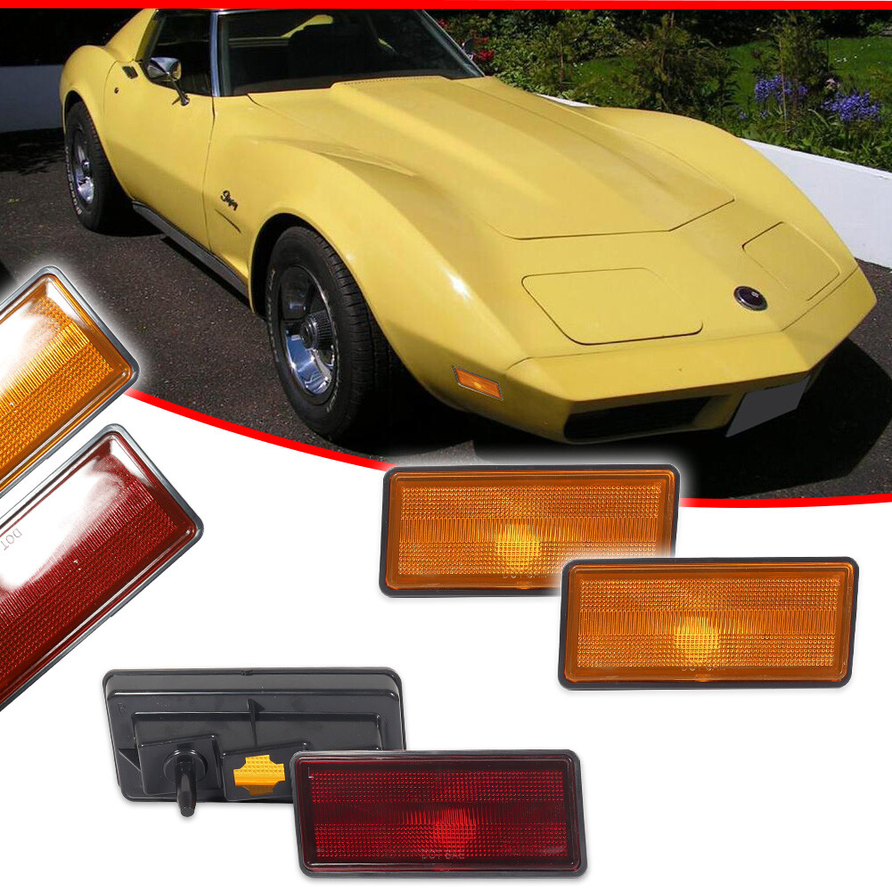 4PCS Amber Front & Red Rear Side Marker Lights For 1974-1979 Chevy Corvette C3