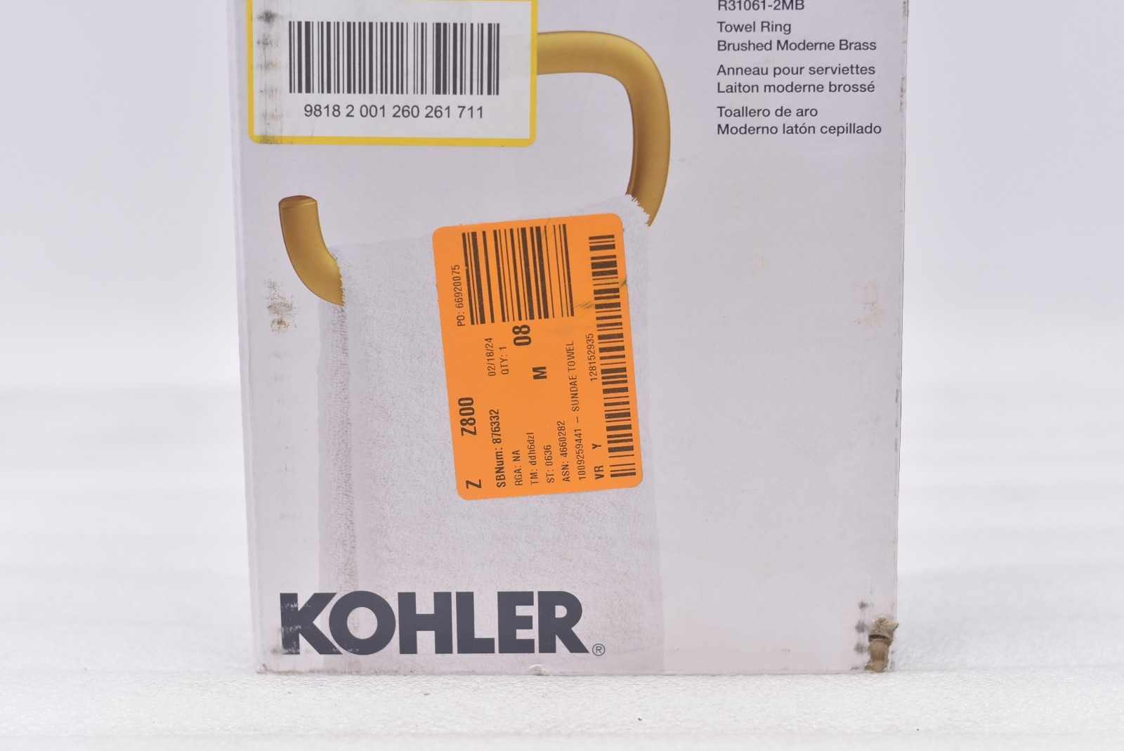 Kholer: Sundae Towel RIng - Brushed Moderne Brass