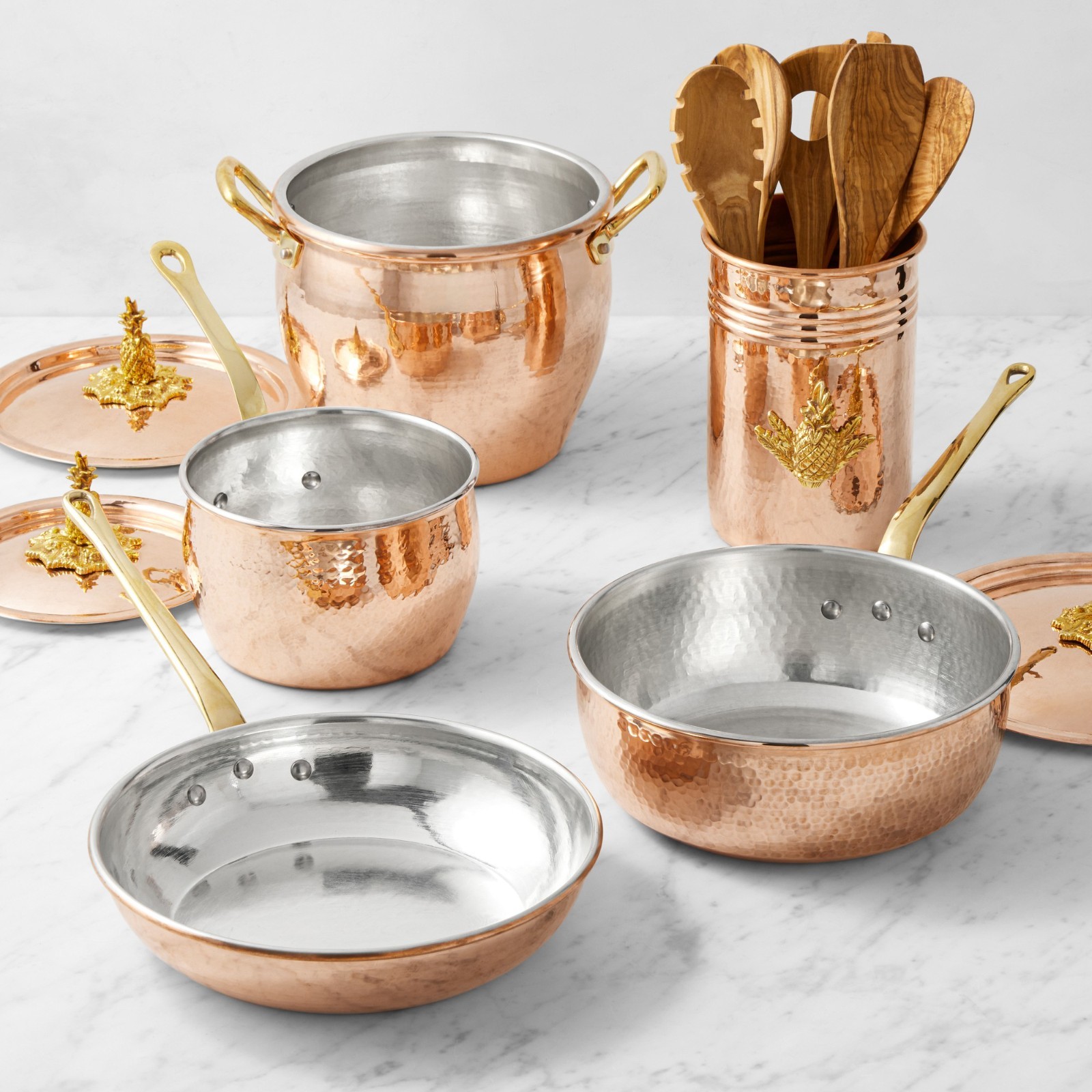 SALE OFF Ruffoni Historia Hammered Copper 14-Piece Cookware Set Pineapple Knob
