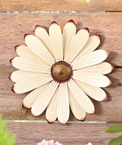 Set of 3 Cream Red Yellow Metal Flower Wall Art Garden Spring Flowerpot Decor