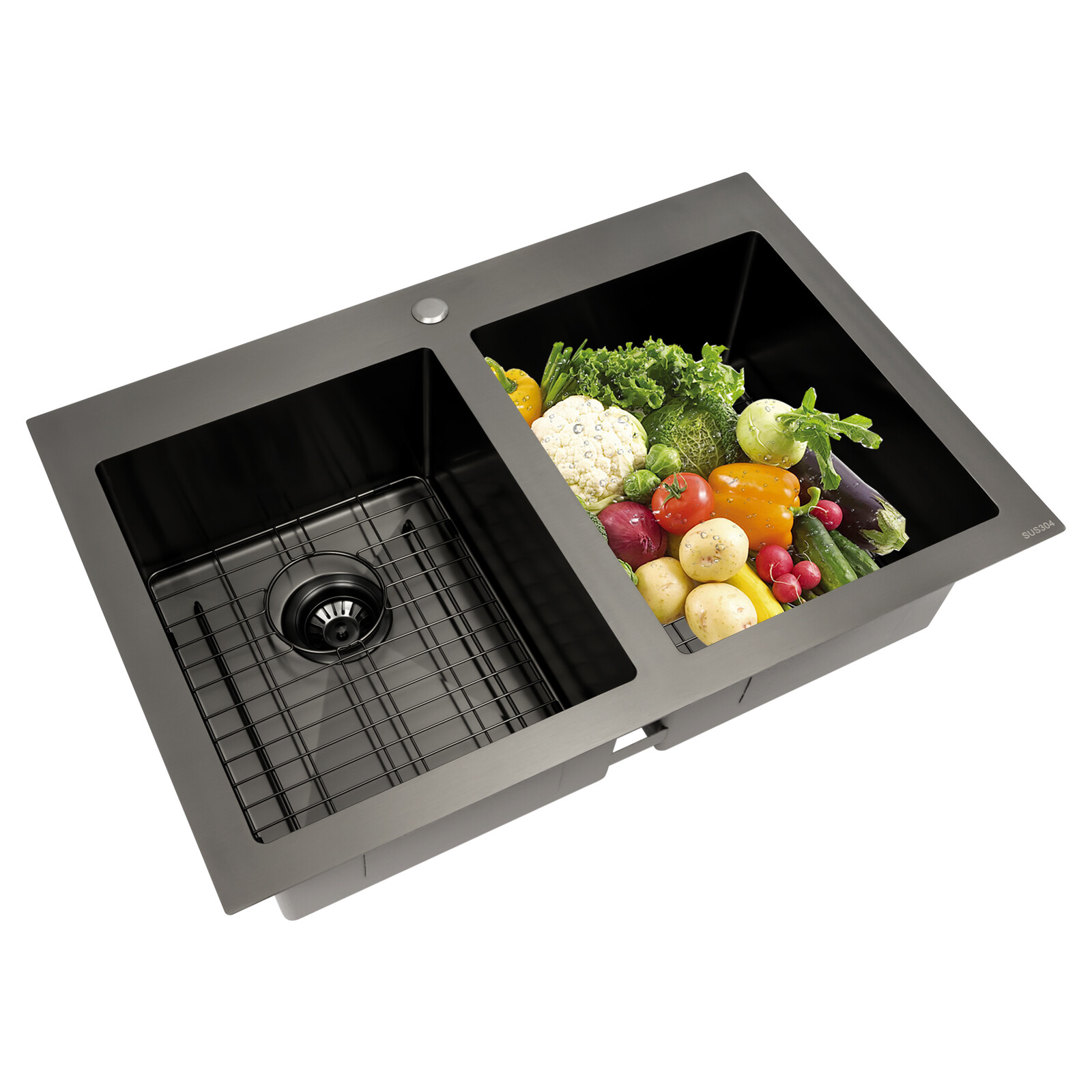 33x22" Drop in Kitchen Sink Double Bowl Gunmetal Black Stainless Steel USA