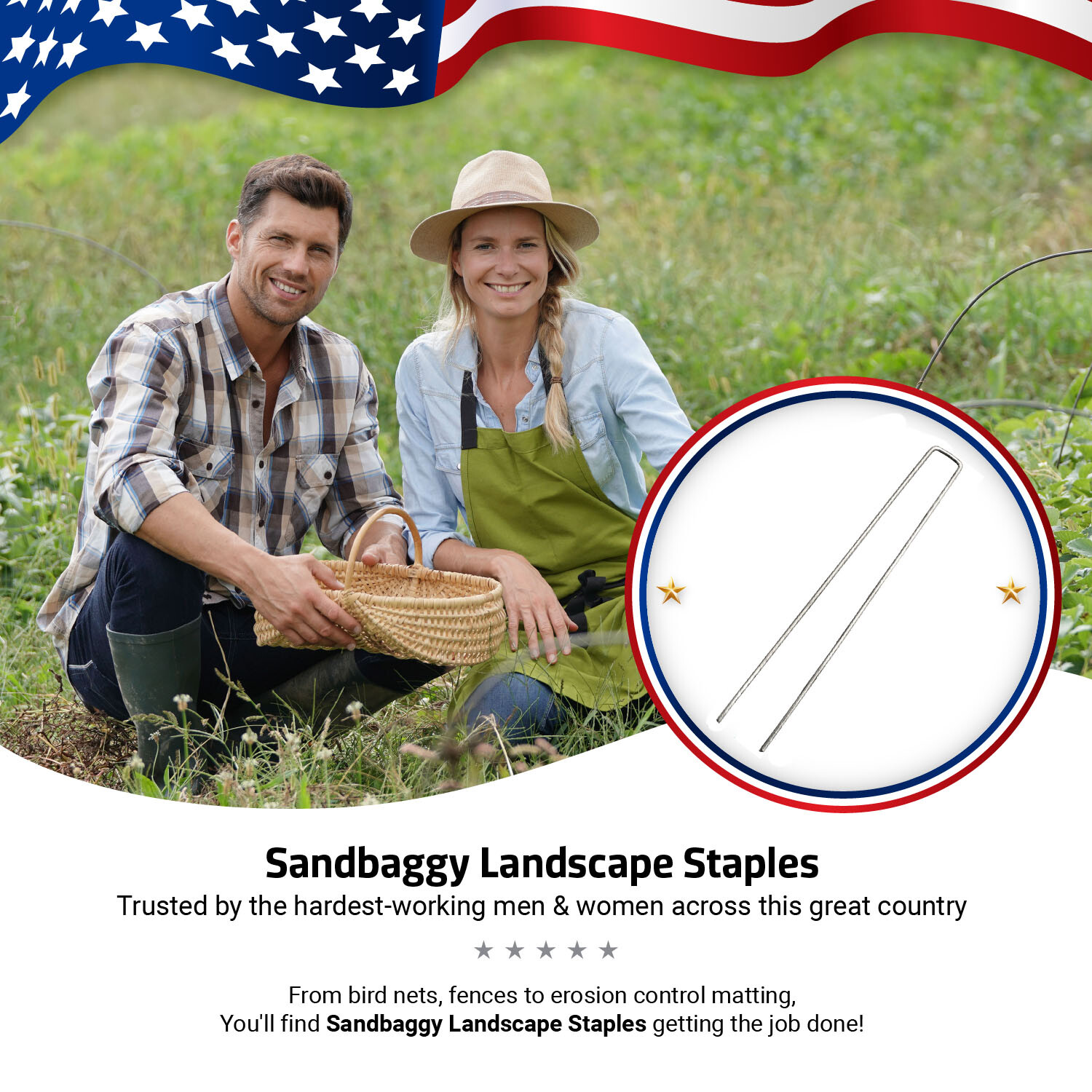 Sandbaggy 9 Inch GALVANIZED Landscape Staples ~ SOD Stakes Fabric Pins -11 Gauge