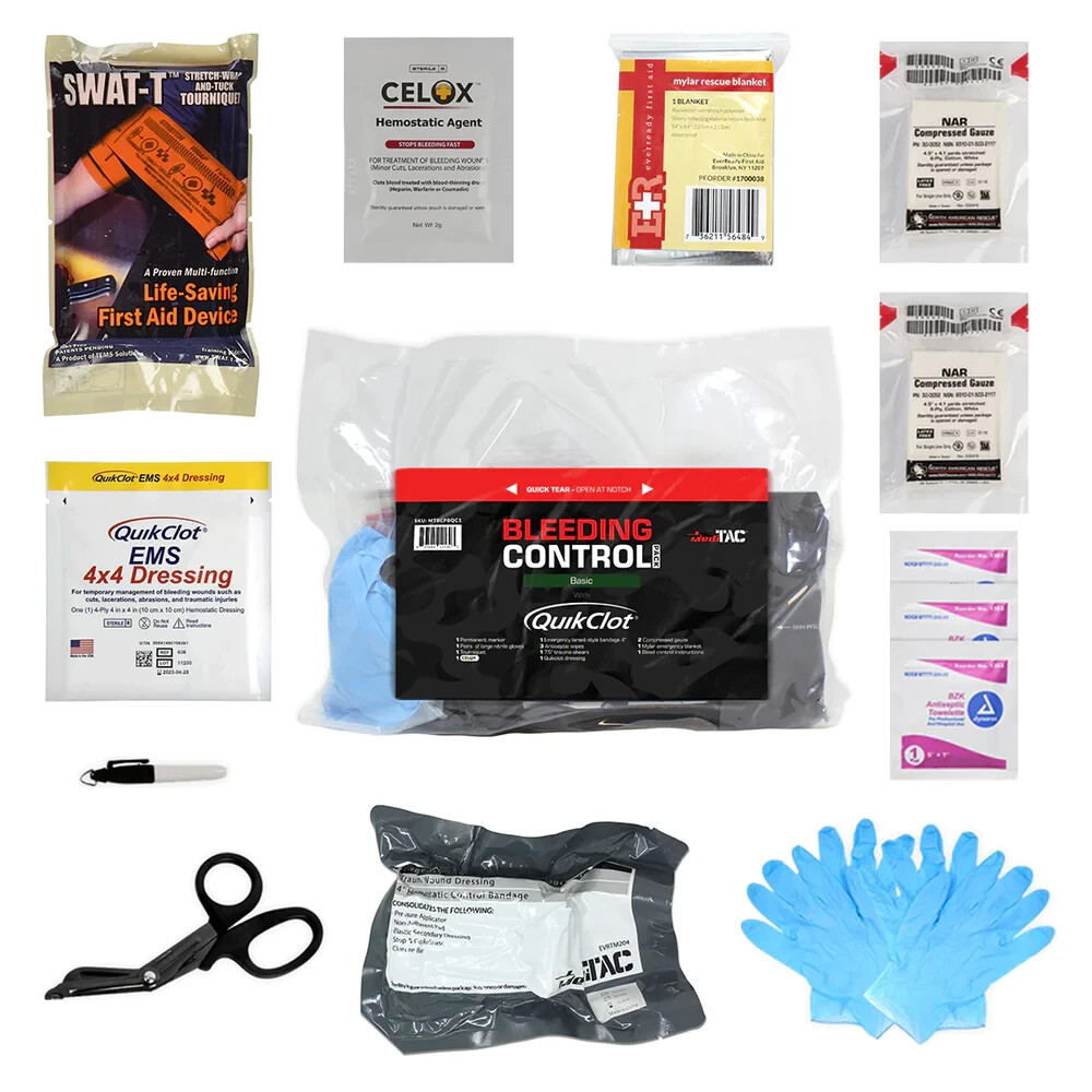 MediTac Bleeding Control Pack First Aid Emergency QuikClot Basic with Celox