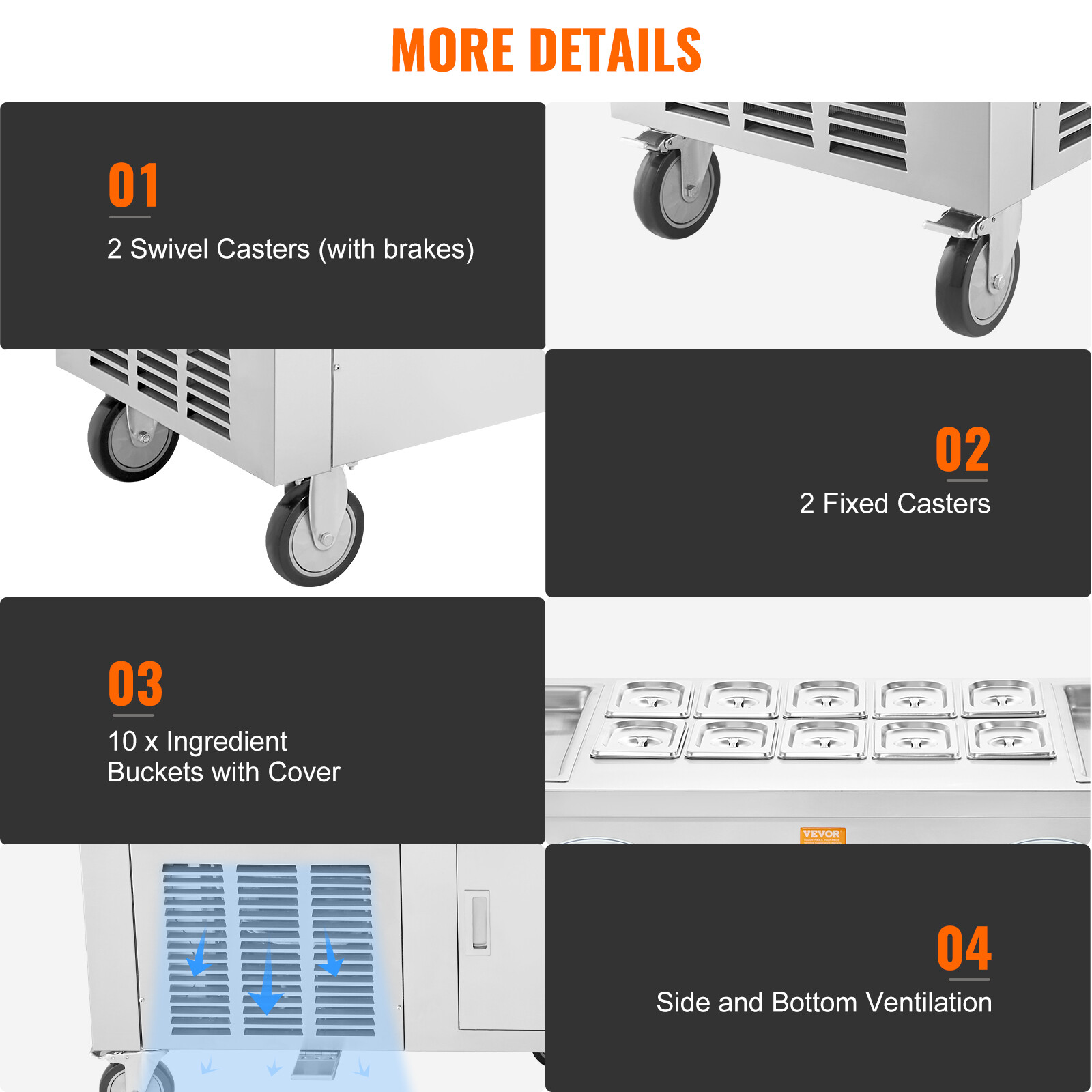 VEVOR Fried Ice Cream Machine Ice Roll Maker 17.7x17.7" 2 Pans Yogurt Roll Maker
