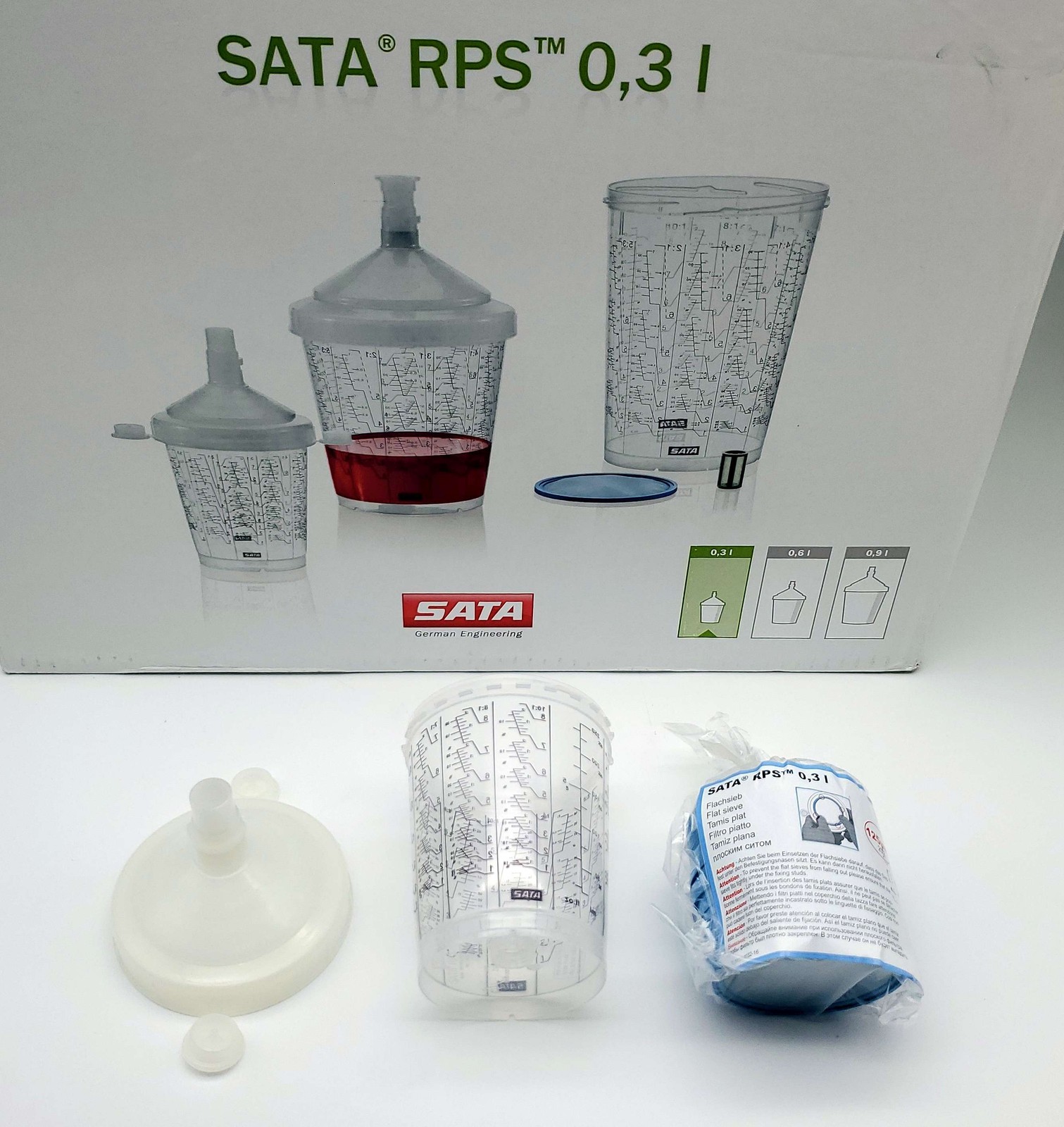 SATA 1010420 Paint Cups 0.3L Lids & 125 Micron Sieves 100 EA for SATAjet 5000 B