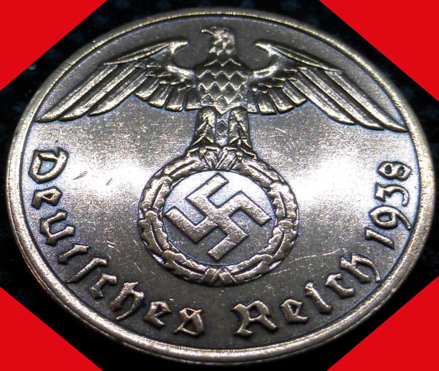 Nazi Bronze Coin - 1 Reichspfennig Third Reich Eagle Swastika Labeled WW2 Relic