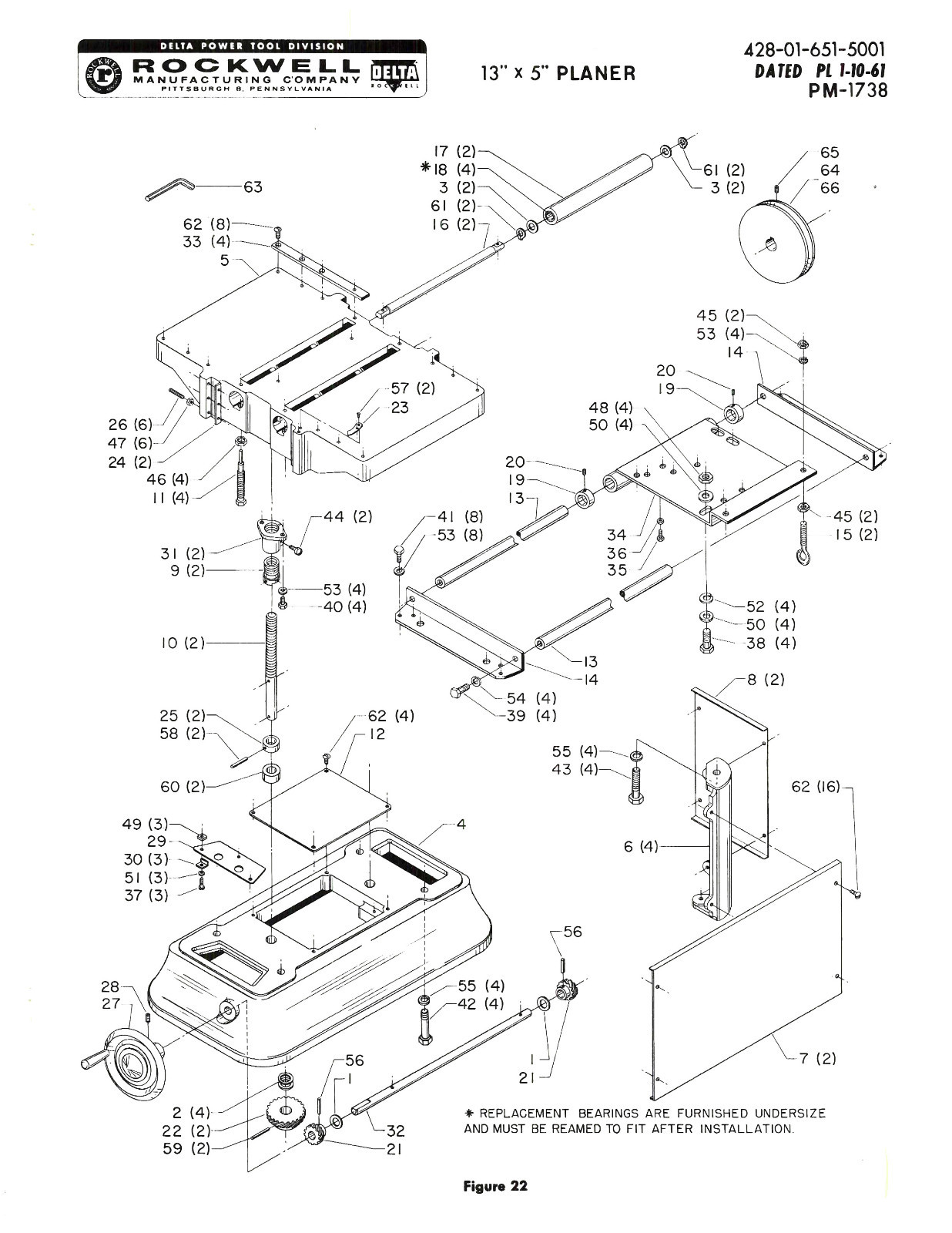 Delta Rockwell 13"x5" Wood Planer Instruction & Parts Manual *858