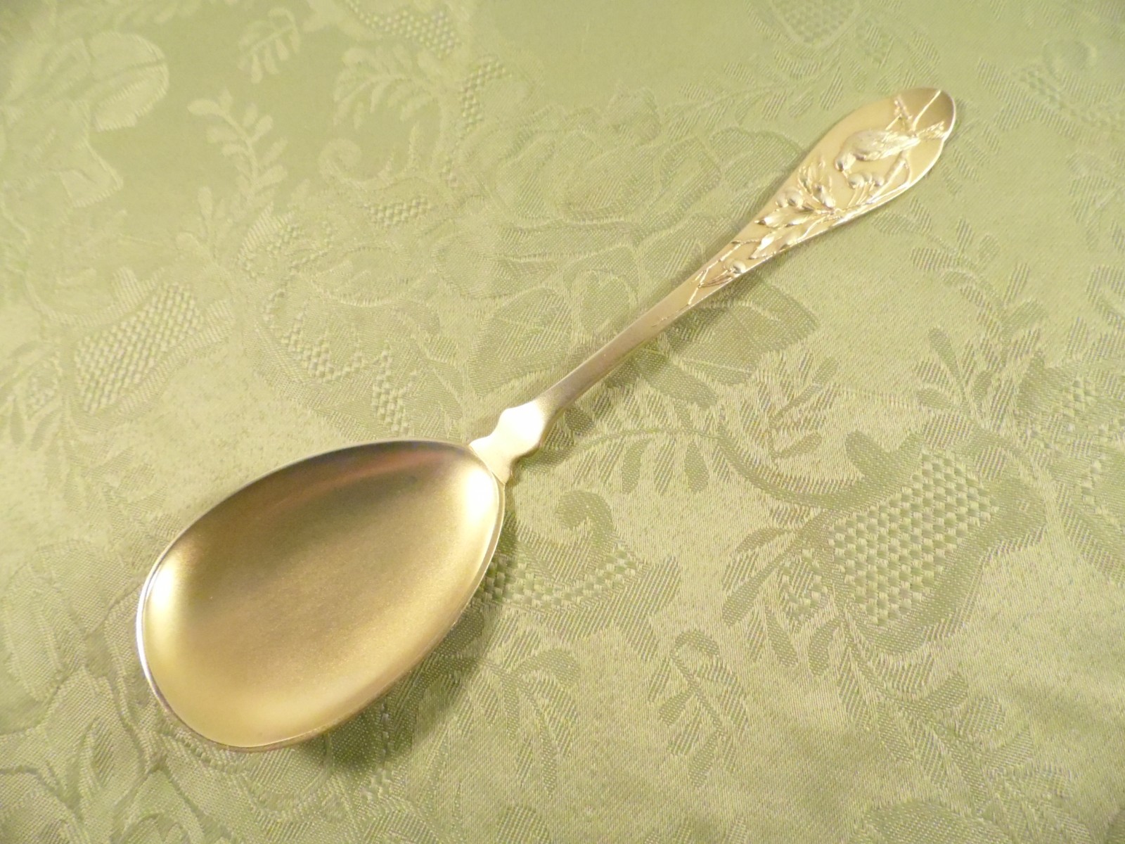 "BIRD & BERRIES" ~ 8.50" SERVING SPOON by BINDER ~ .800 SILVER / GILT ~ 2.16 OZT