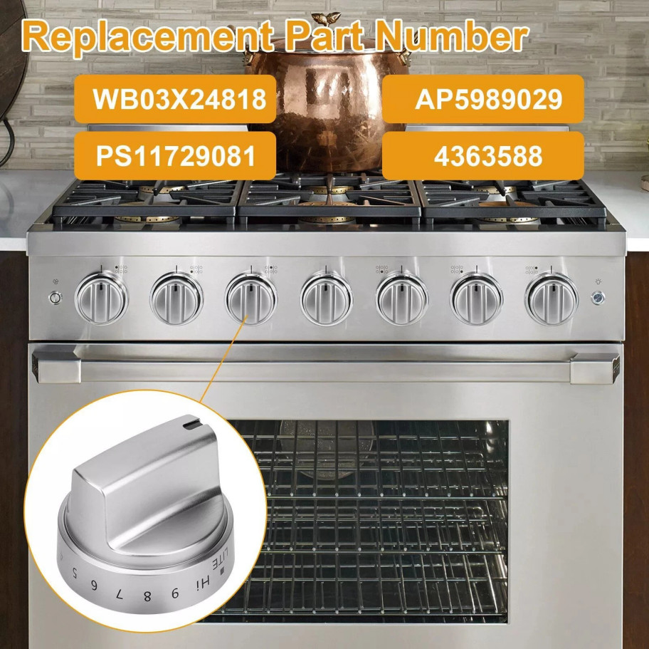 5 Pack Stainless Steel Look Control Knob Kits For GE Gas Range Stove WB03X24818