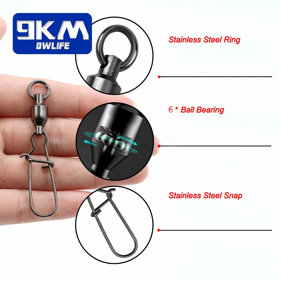 20~100Pcs Ball Bearing Snap Swivels with Crane Duo Lock Snap Tackle 22LB~276LB