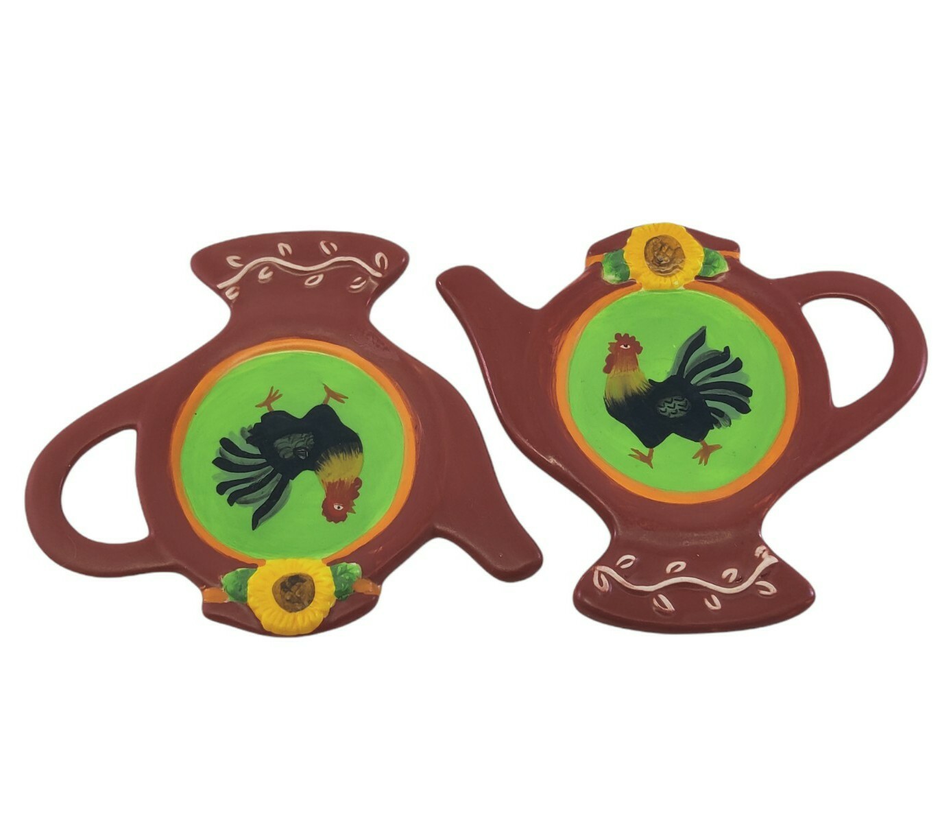 2 x Susan Winget Avignon Morning Brownlow Tea Bag Holders Rooster Sunflowers