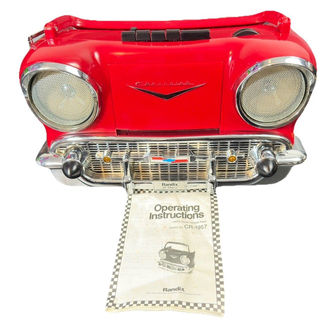 Vintage Randix Red '57 Chevy AM/FM Portable Stereo Cassette Player Radio