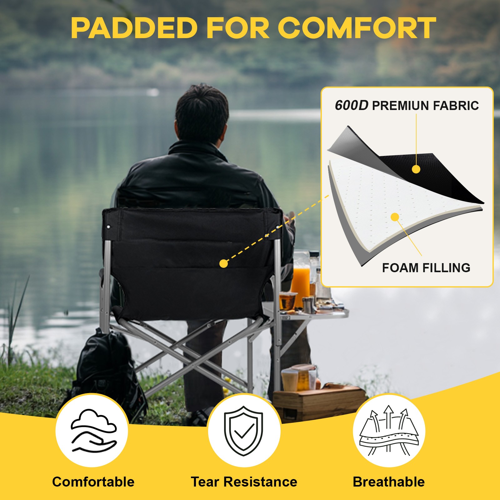 Director Chair Folding Camping Chair with Side Table Heavy Duty Portable Chair