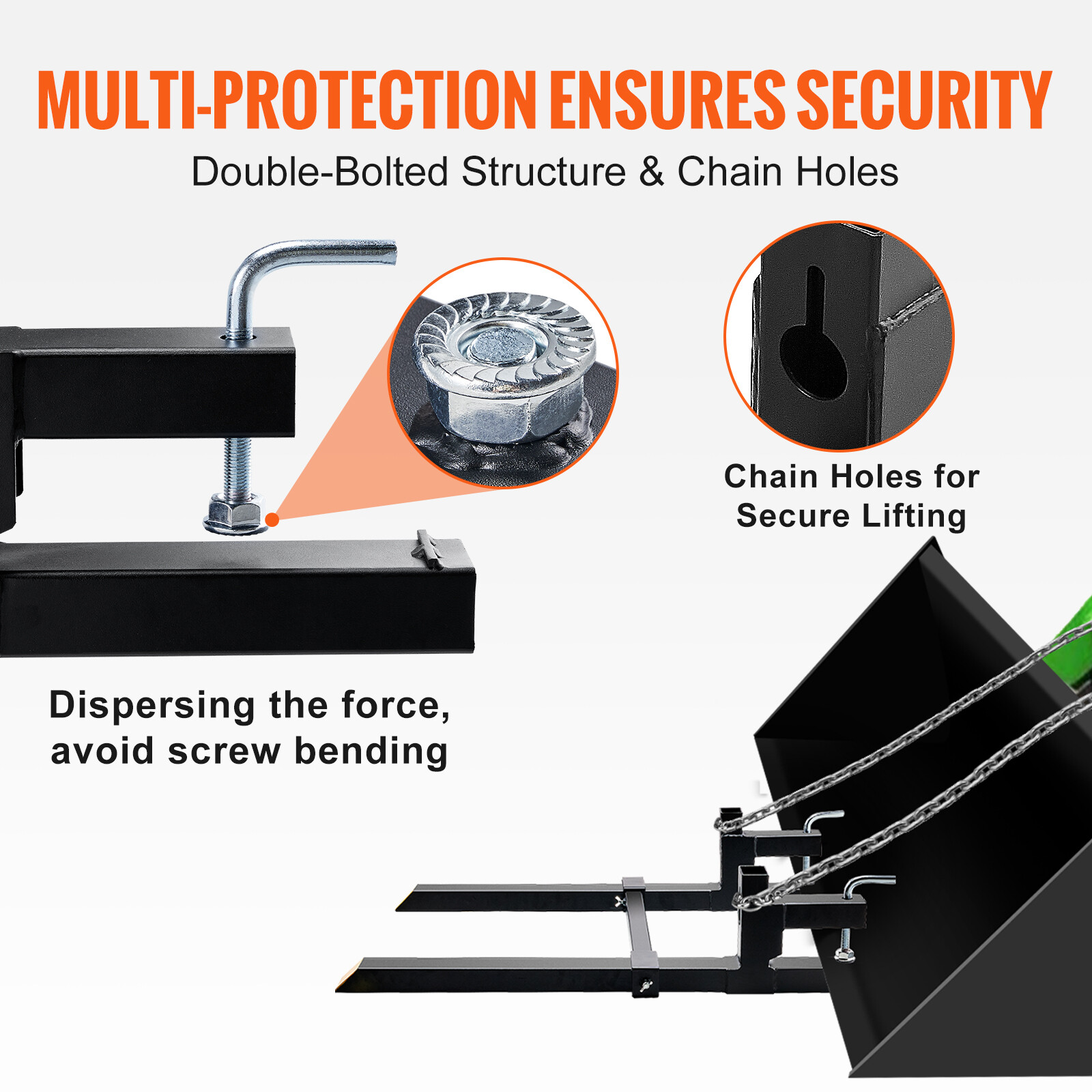 VEVOR 43" 2000lbs Pallet Forks Clamp On Tractor Forks w/Adjustable Bucket Forks