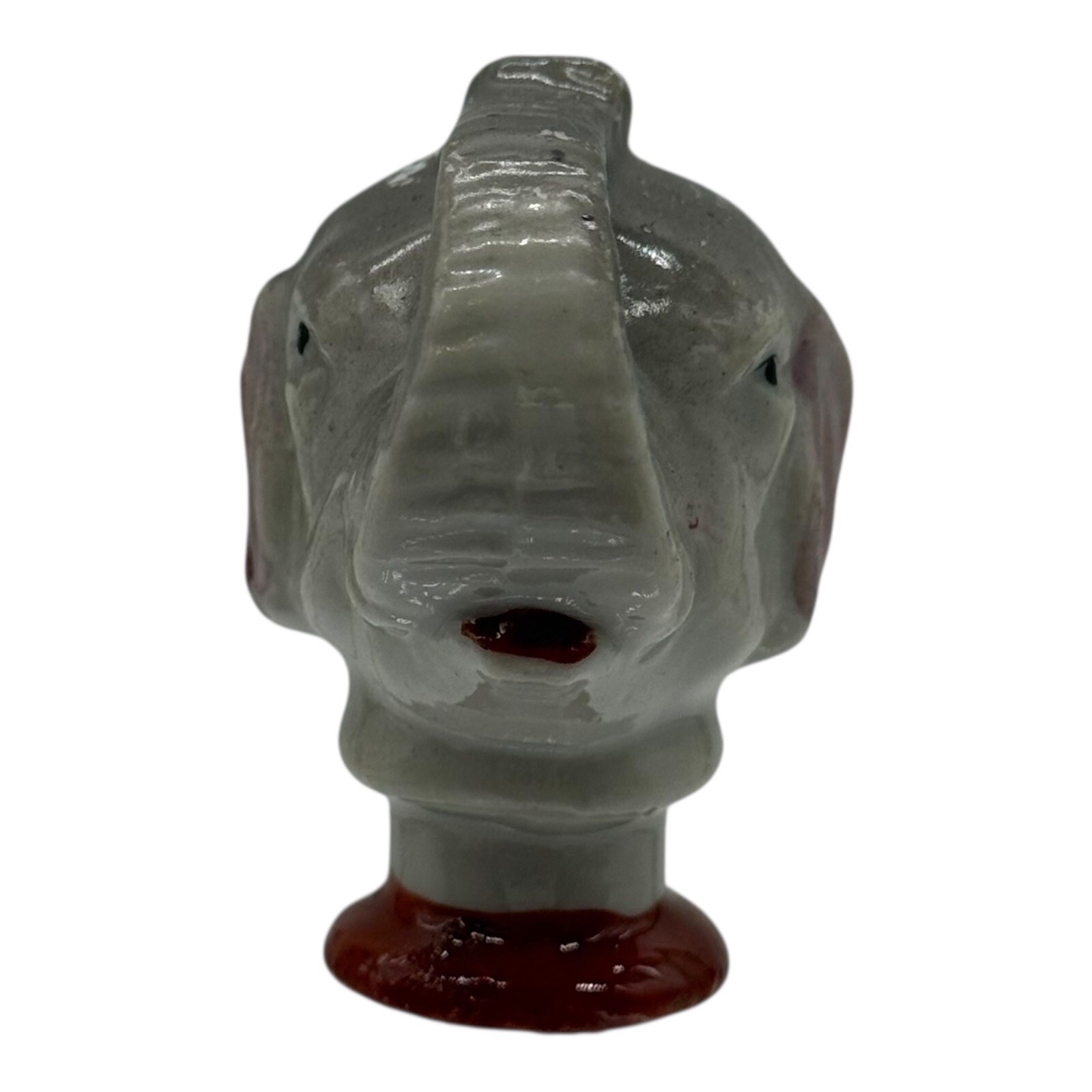 Elephant Figurine Head Statue Ceramic Animal Decor Unique Trunk Up Gray Red