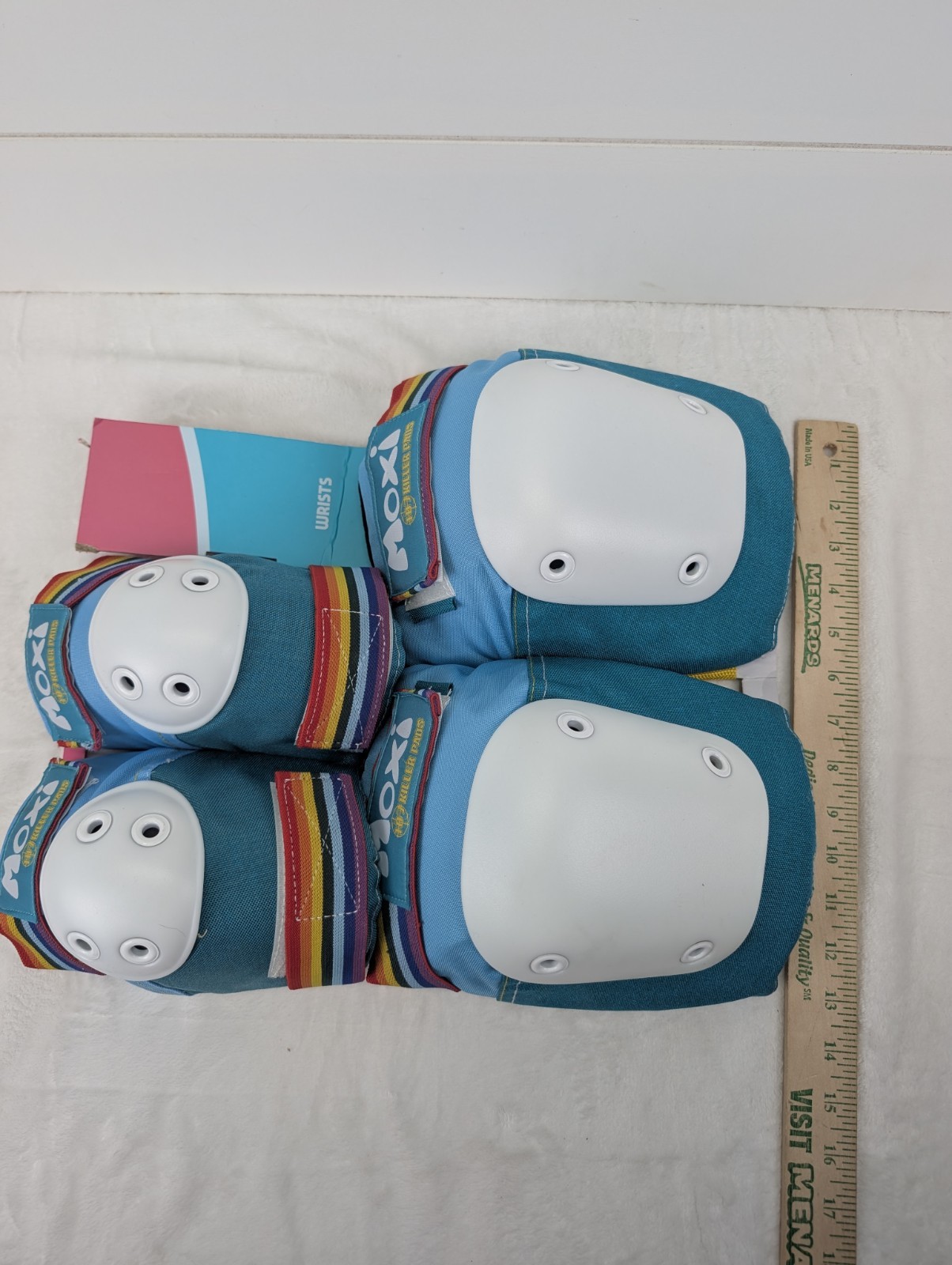 Moxi 187 Killer Pads Roller Skate Pad Set Knee Elbow Blue Rainbow Stripe