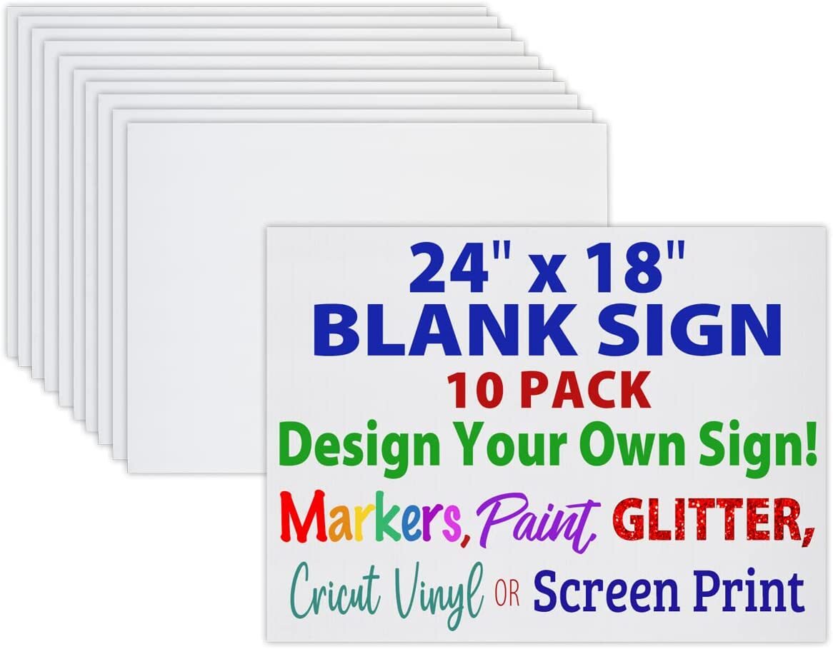 Heavy Duty 24"x18" Blank Corrugated Plastic Yard Signs (White or Yellow)