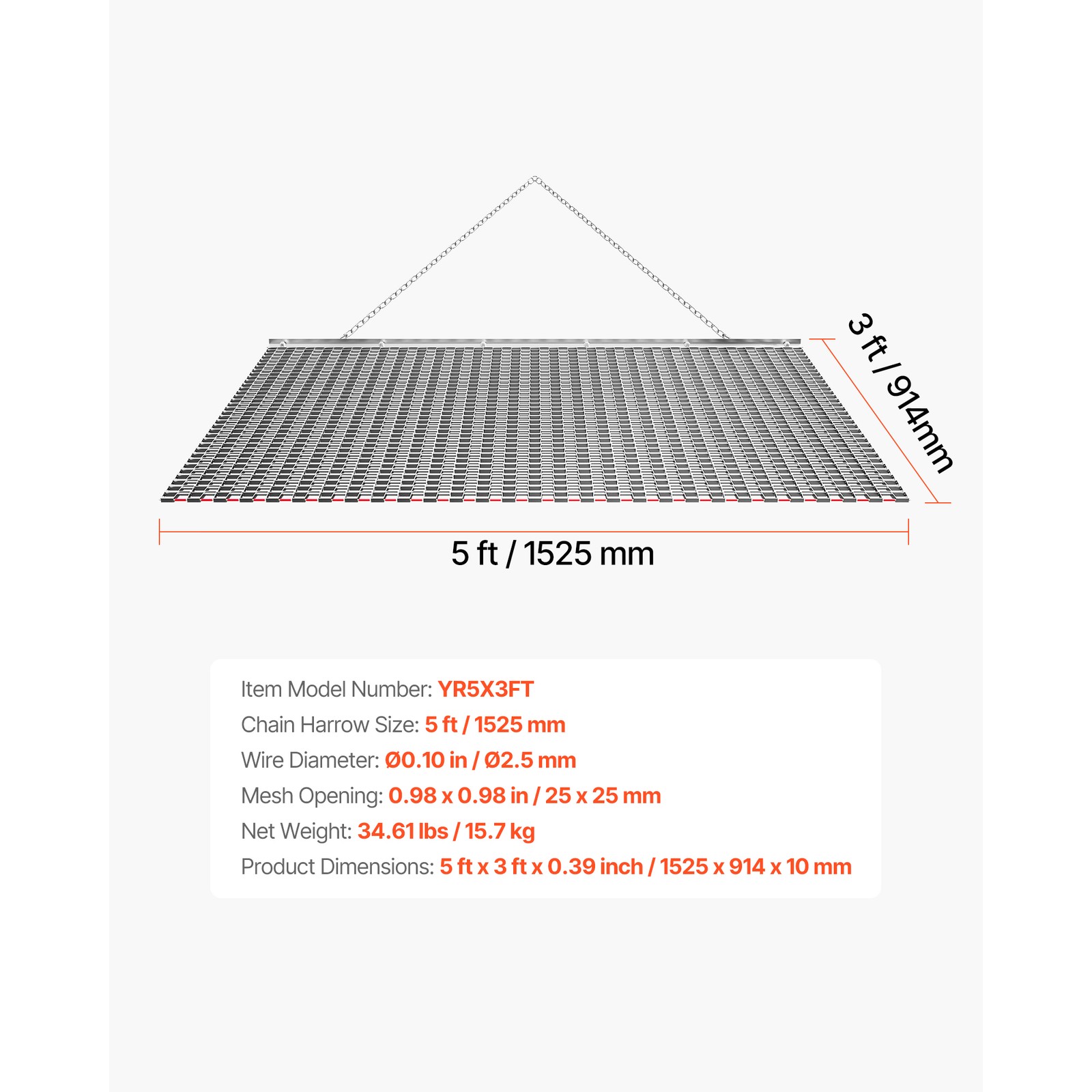 Uimoso 5 x 3 ft Chain Harrow Rake for ATV, UTV, and Tractor Use