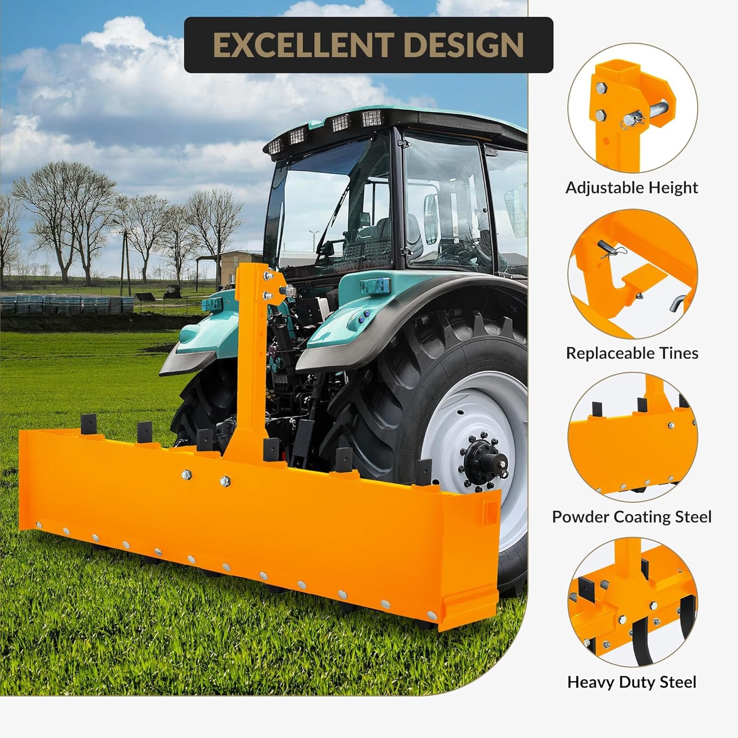 55" 3-Point Box Blade Attachment w/ 6 Scarifier Shanks for Cate 0 Cat 1 Tractors
