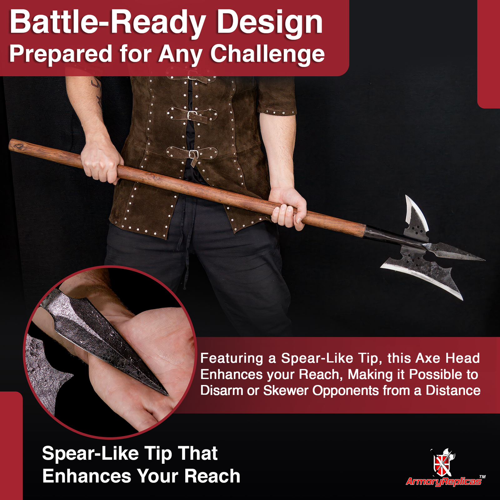 Halberd Renaissance Replica Hand Forged Iron Steel Spike Medieval Polearm 47inch