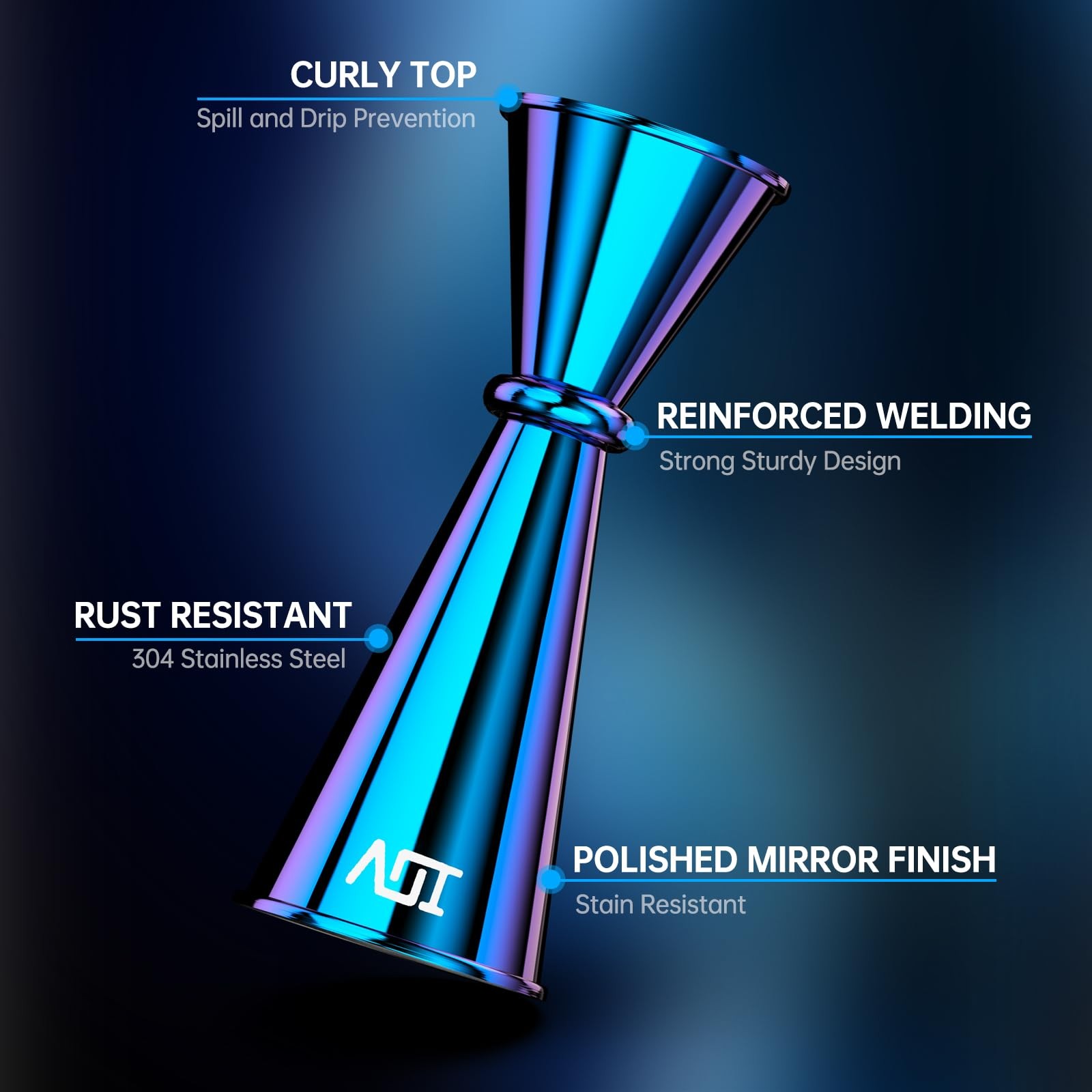 IOV Jigger for Bartending, Professional Double Cocktail 1/2oz, Rainbow