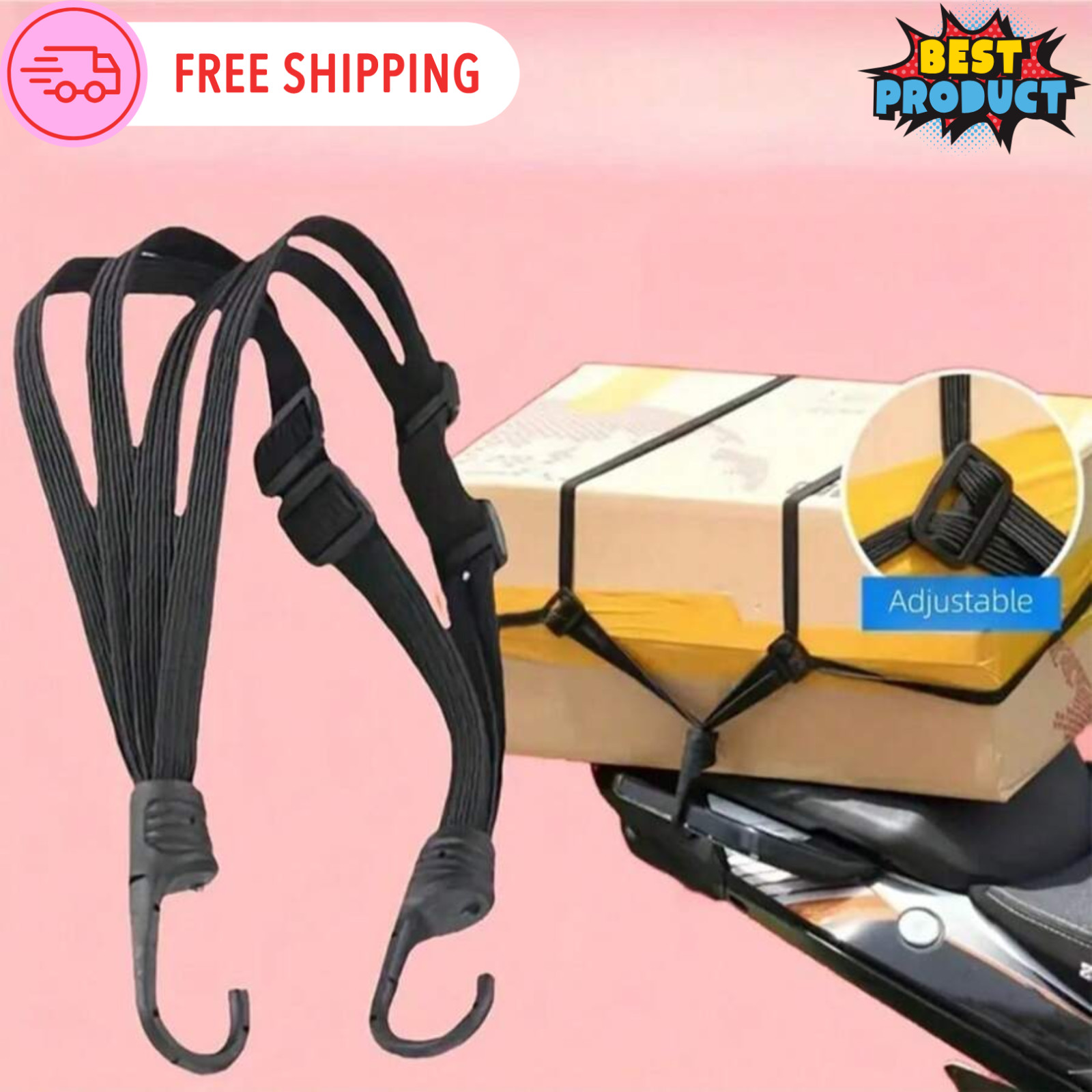 4in1 Elastic Bungee Cords With Hooks For Secure Helmet Bags Motorcycle Cargo Net