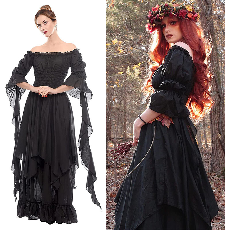 Victorian Dress Renaissance Costume Women Gothic Witch Dress Medieval Long Dress