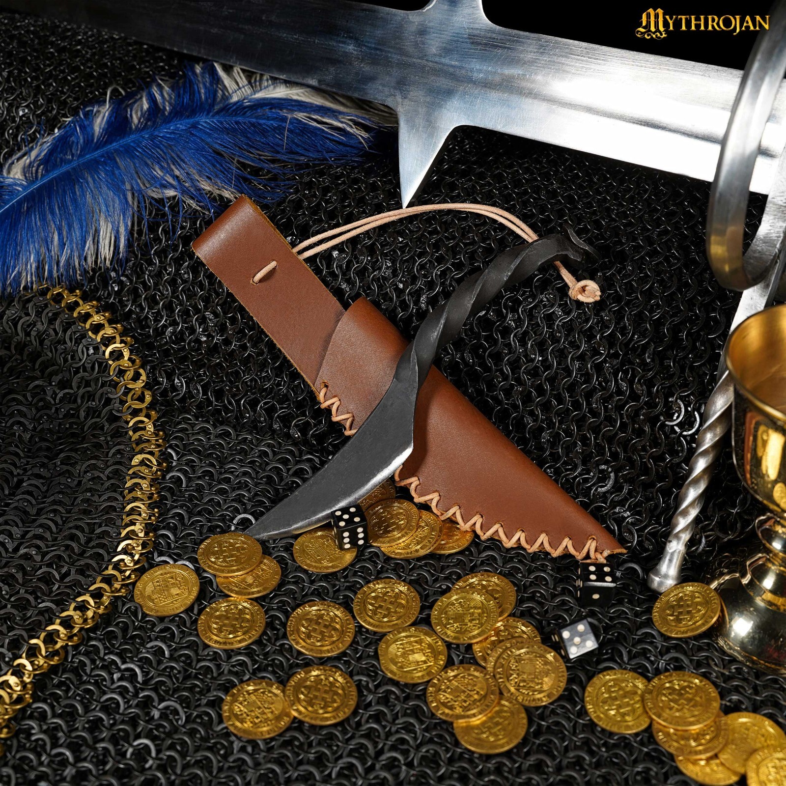 Viking Pocket Knife Twisted Carbon Steel Handle With Handcrafted Leather Sheath