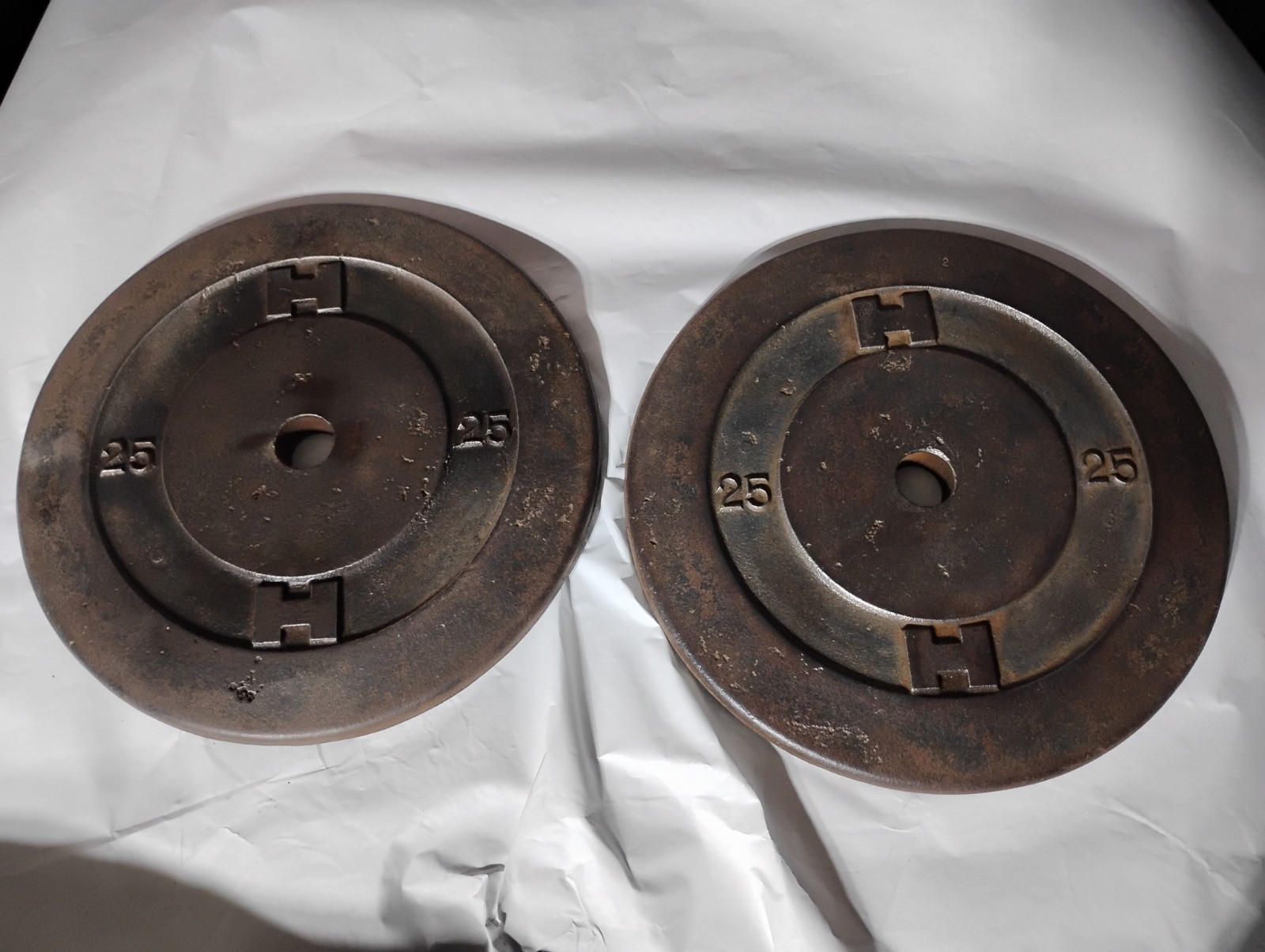 vintage Healthways Hollywood 25lb standard weight plate pair double H