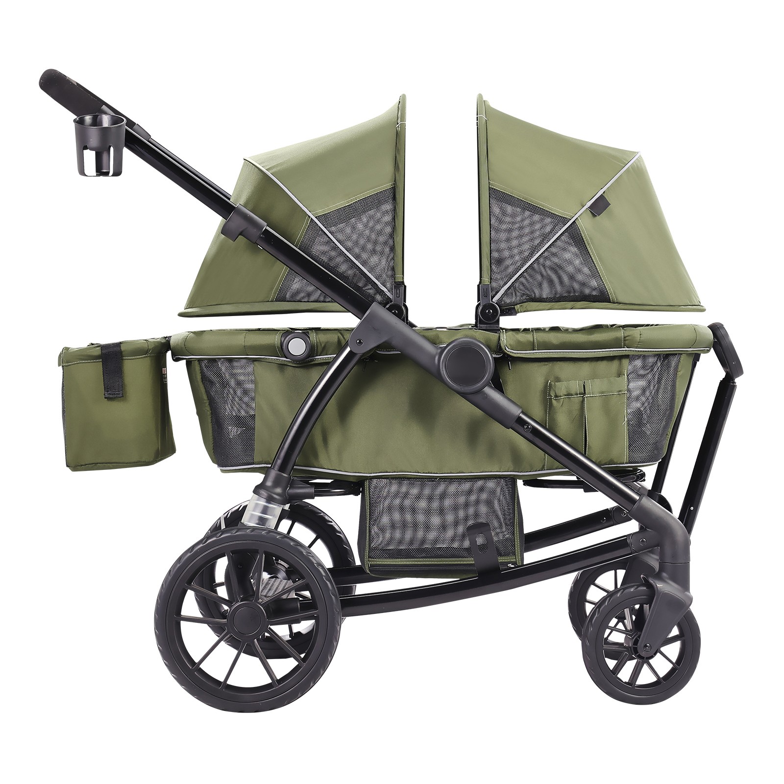 Uimoso All-Terrain Stroller Wagon 2 Seats Collapsible w/ Canopy Dark Olive Green