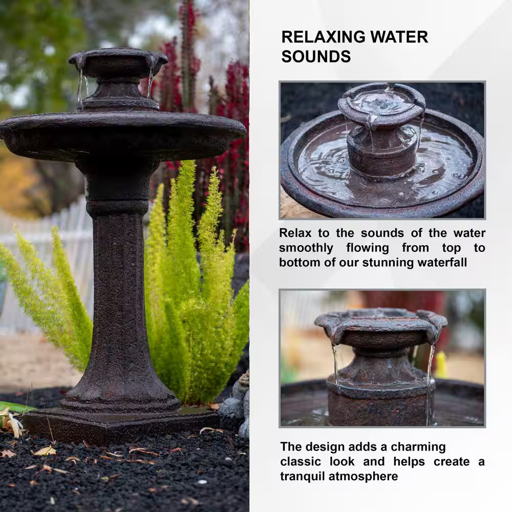 Xbrand 28-Inch Brown Solar Birdbath Fountain with Panel Pump