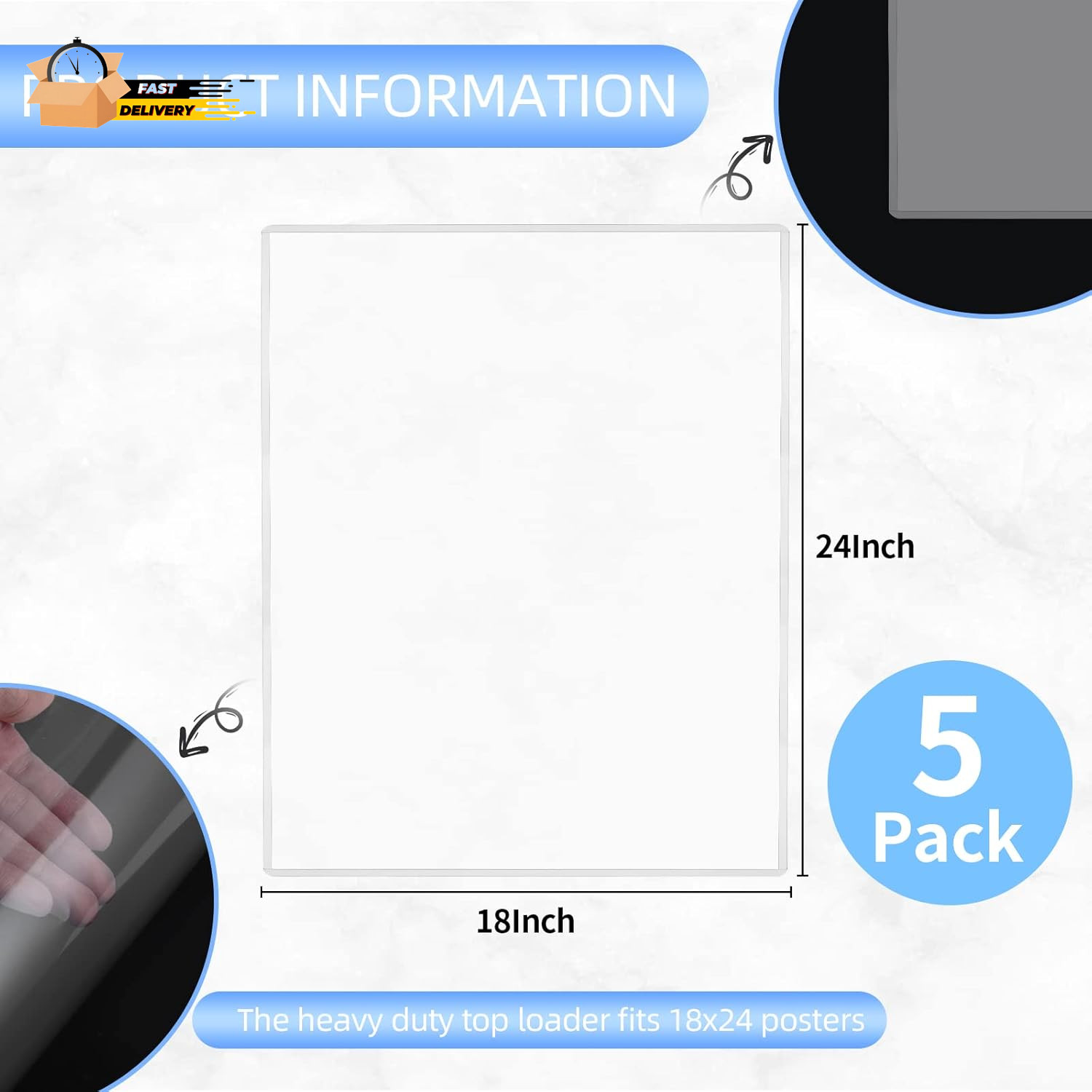 5 Pack 18X24 Poster Protector Clear Rigid Print Protectors Heavy Duty Top Loade