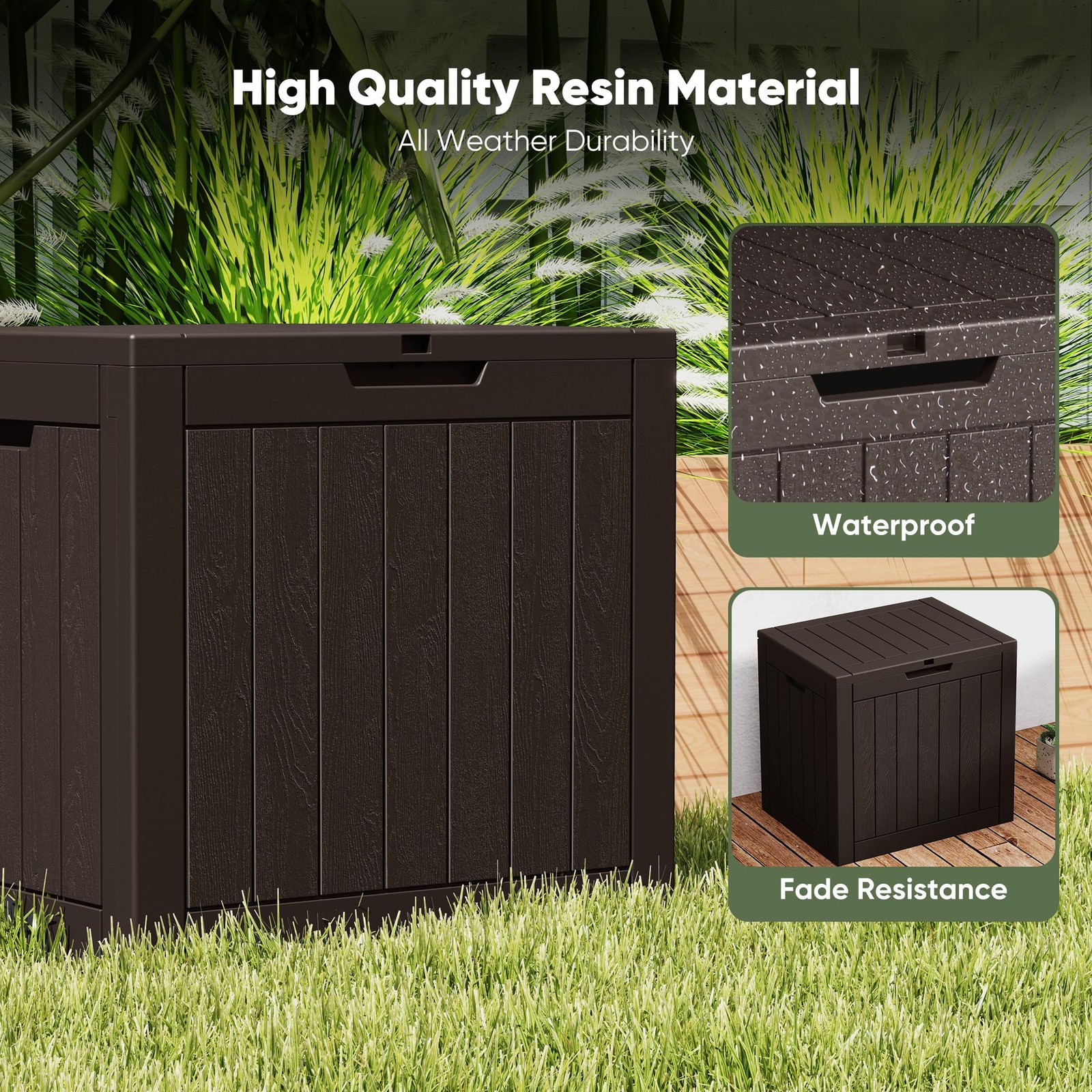 31 Gallon Deck Box, Weatherproof Resin Lockable Outdoor Storage for Secure Pa...