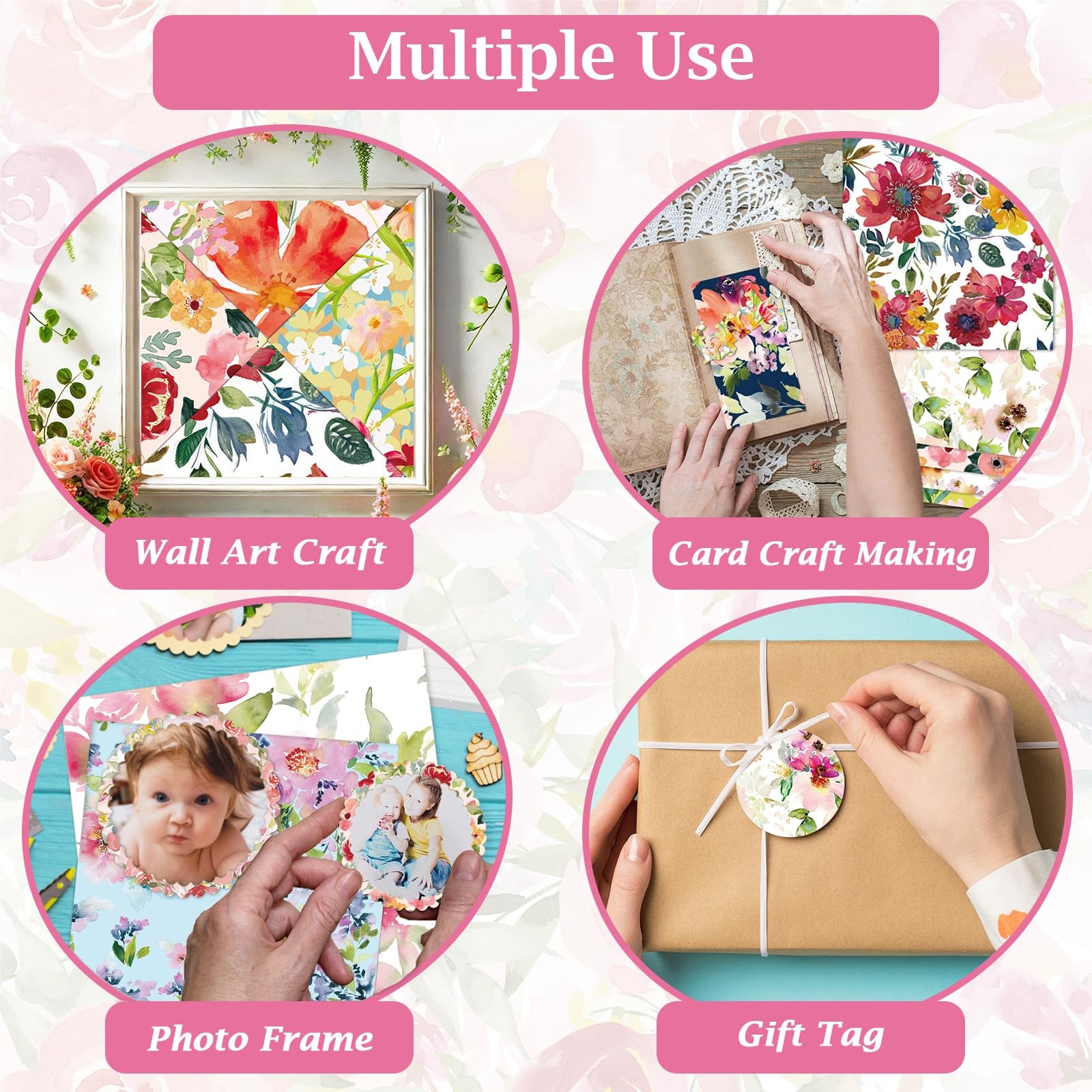 48PCS Floral Pattern Paper Double Sided Watercolor Flower Scrapbook Specialty...