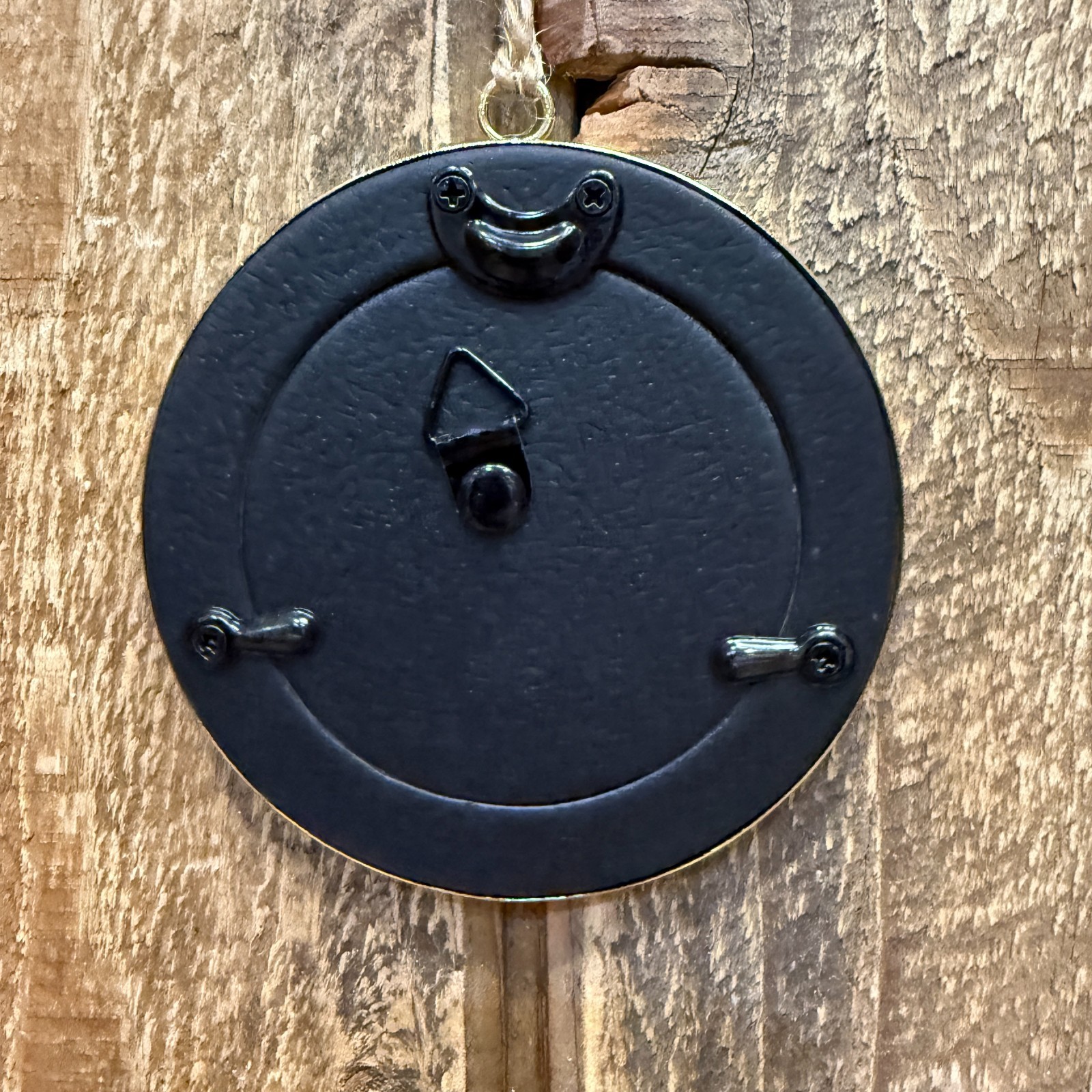 POTTERY BARN 2025 DATED ENAMEL FRAME ORNAMENT ROUND 3.5" DIAM ~ IVORY CHRISTMAS