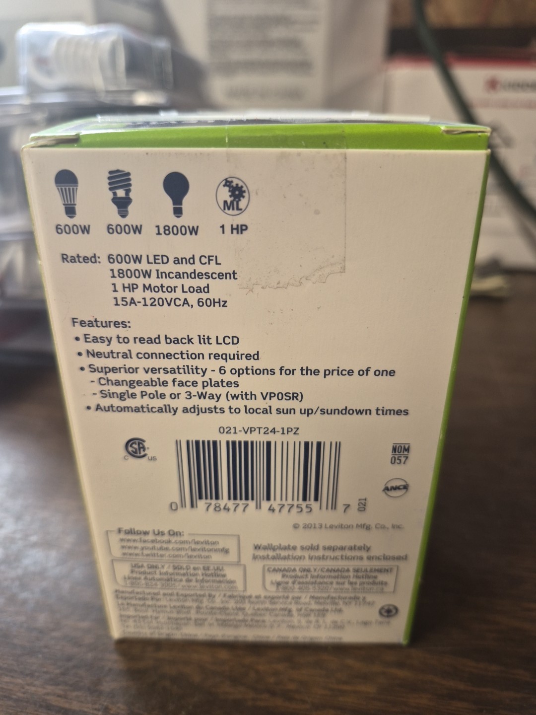 LEVITON VPT24-1PZ Decora 24-Hour Programmable Timer Switch