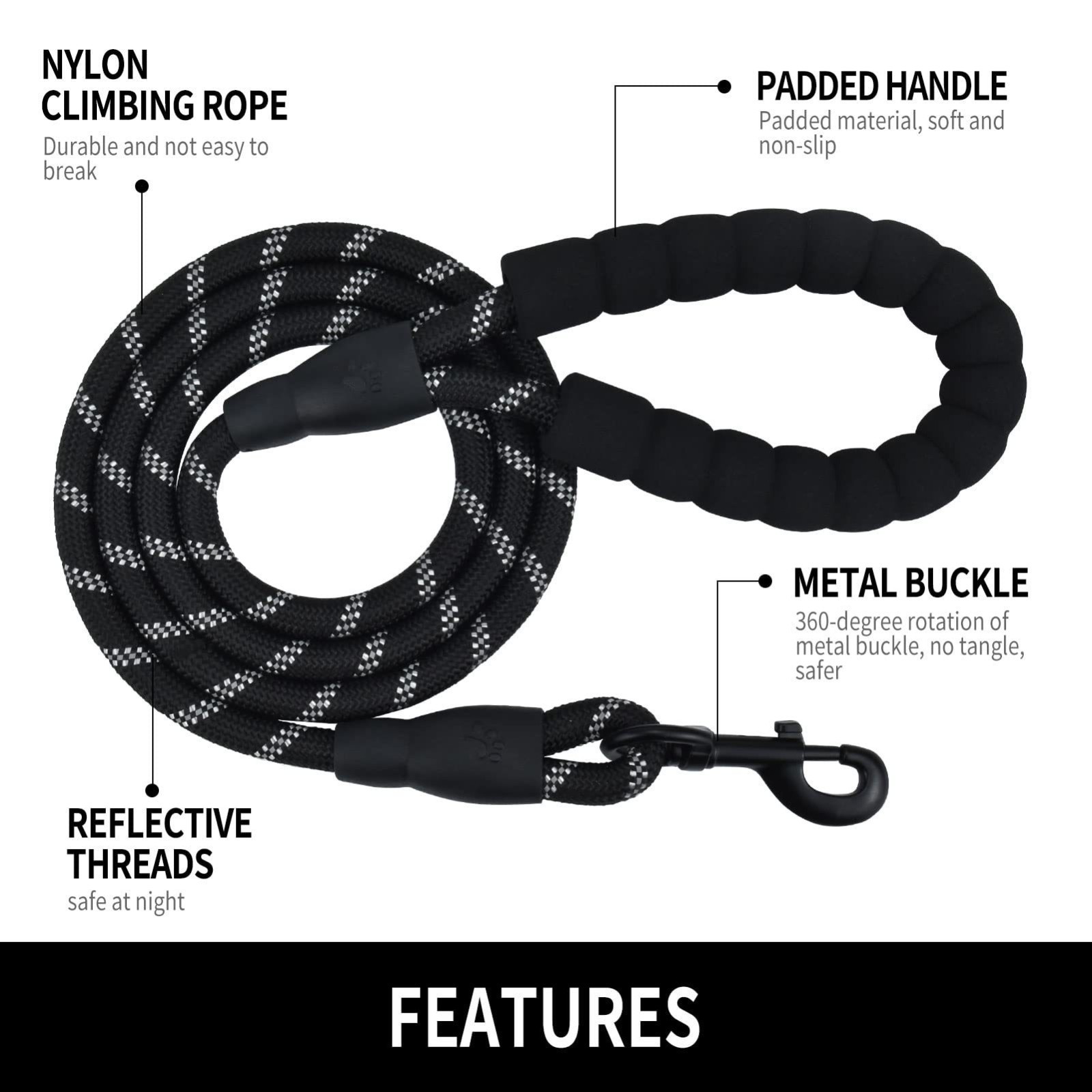 Heavy Duty Reflctive Dog Leash 9.8Ft for Large Medium Dogs Rope Walking Leash