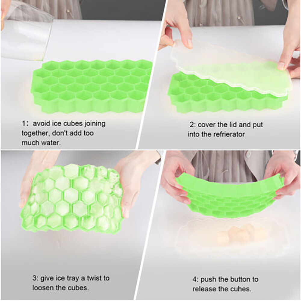 1-2PCS Silicone Ice Cube Tray Honeycomb Molds With Lid Bar Whiskey Cocktails