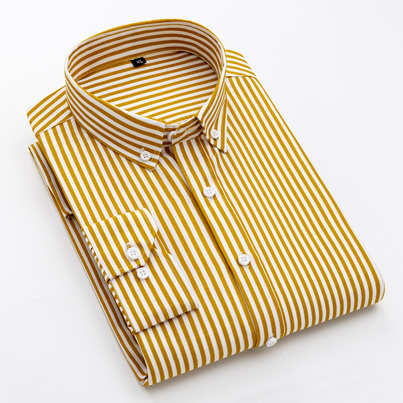Mens Dress Shirts Long Sleeves Slim Fit Camisas Striped Cotton Casual Shirts Top
