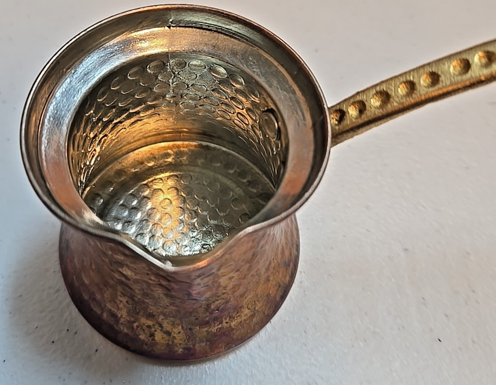 Vintage Style Hammered Copper Turkish Coffee Pot w/ Brass Handle