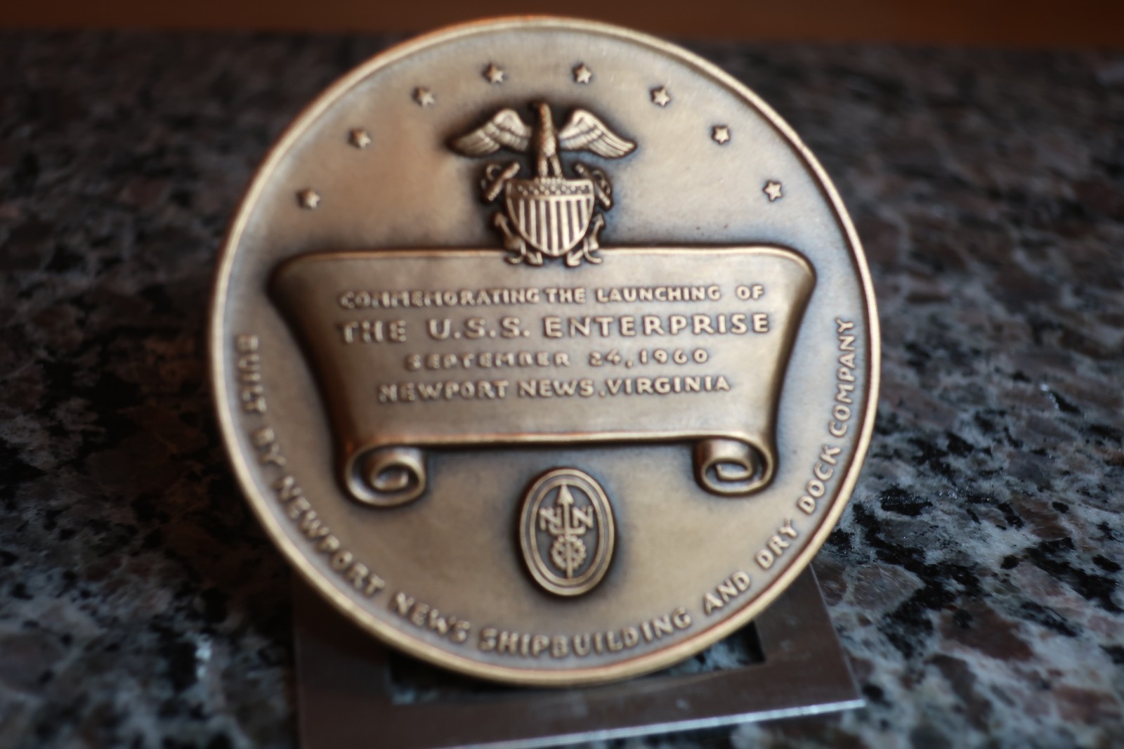 USS Enterprise (CVN-65) Bronze Medal Commemorating 1960 Launch W/box Mint