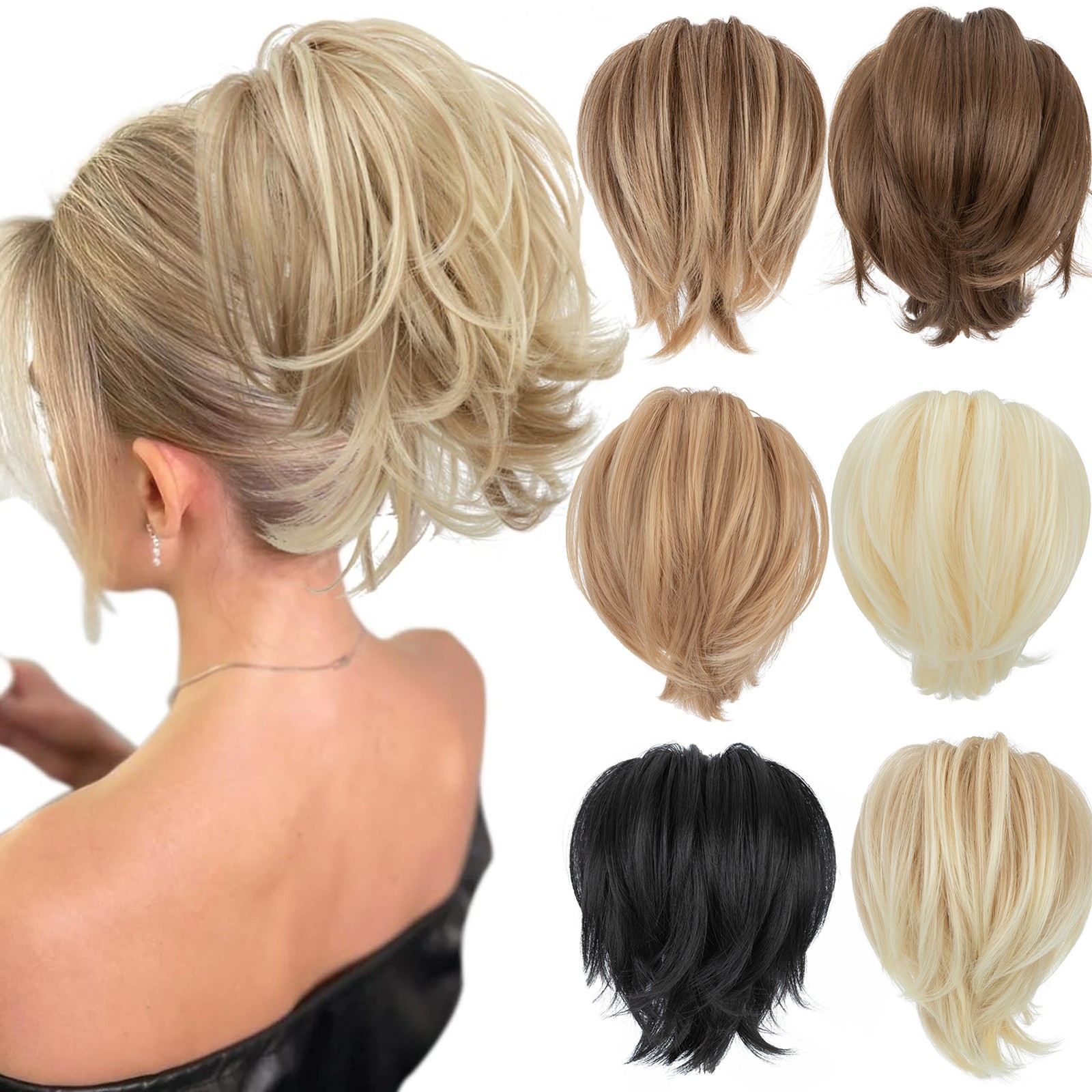 Natural Messy Bun Hairpiece Ponytail Scrunchie Updo Claw Clip in Hair Extensions