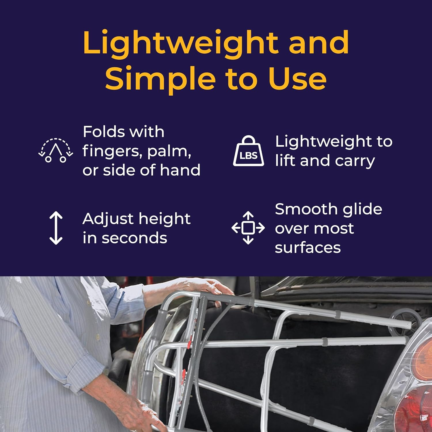 Drive Medical Two-Button Folding Walker w/ Wheels Desk Arms Dual Push 5in Silver