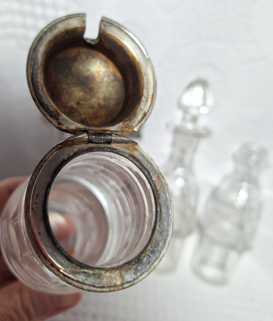 Antique Cruet Set Silver Plate Victorian 5 Etched Bottles Eastlake Design GS