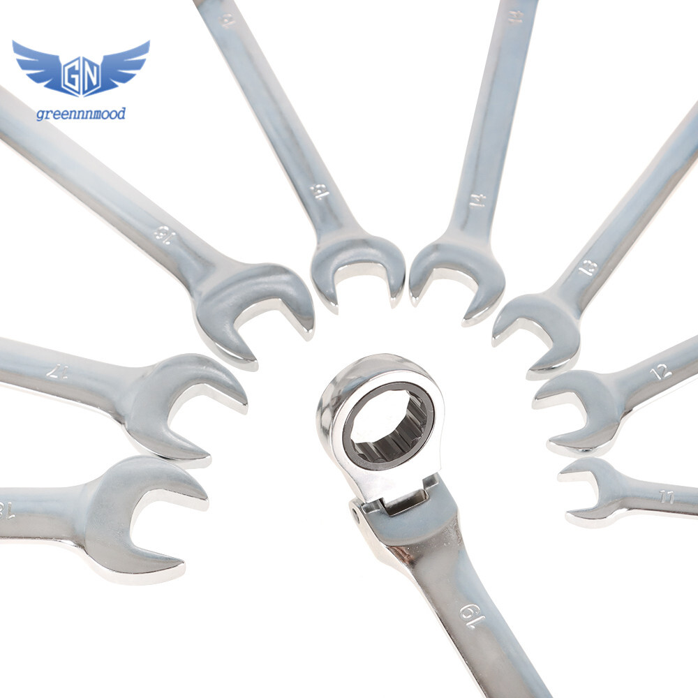 12pc Metric Flexible Head Ratcheting Wrench 8-19mm Combination Spanner Tool Set